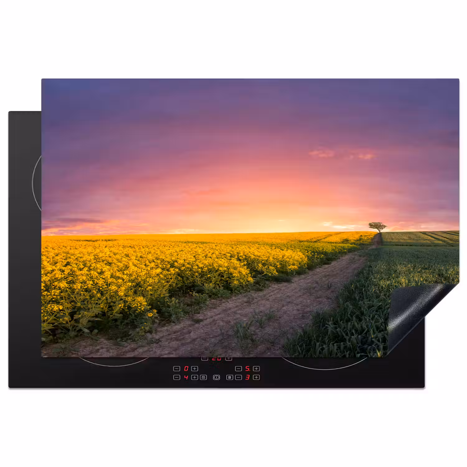 Bloemen - Weg - Lucht - Geel - Paars - Zonsondergang - Natuur Inductie beschermer vinyl 3mm klein -3d