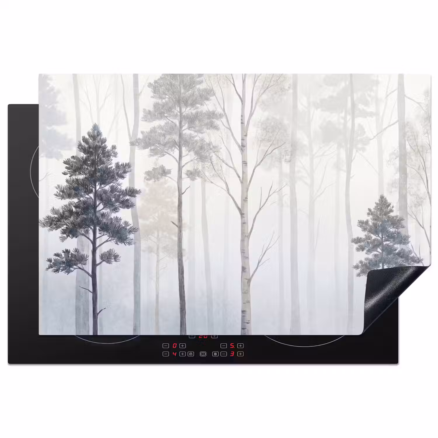 Bos - Bomen - Mist - Natuur - Illustratie - Grijs Inductie beschermer vinyl 3mm klein -3d