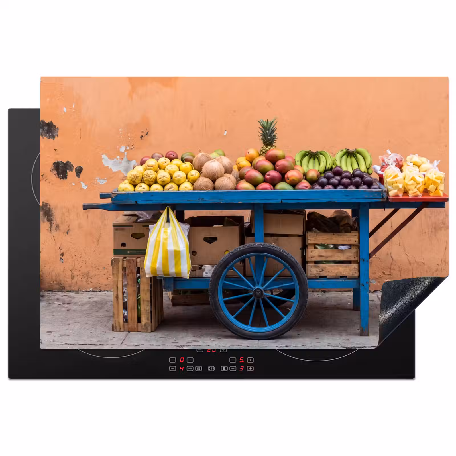 Induction Hob Cover - Fruit - Cart - Street - Fruit - Kar - Straat Inductie beschermer vinyl 3mm klein