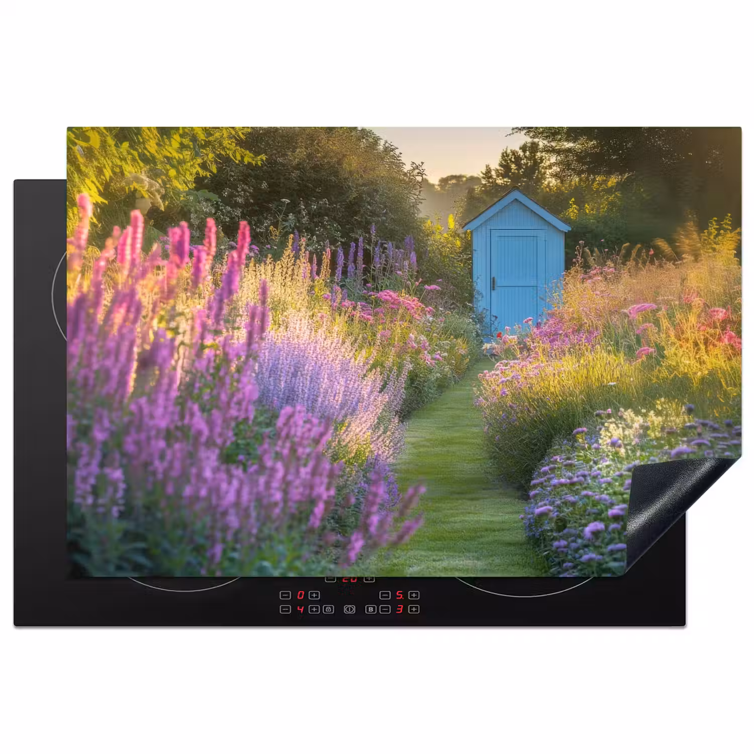 Tuinhuisje - Blauw - Bloemen Inductie beschermer vinyl 3mm klein -3d