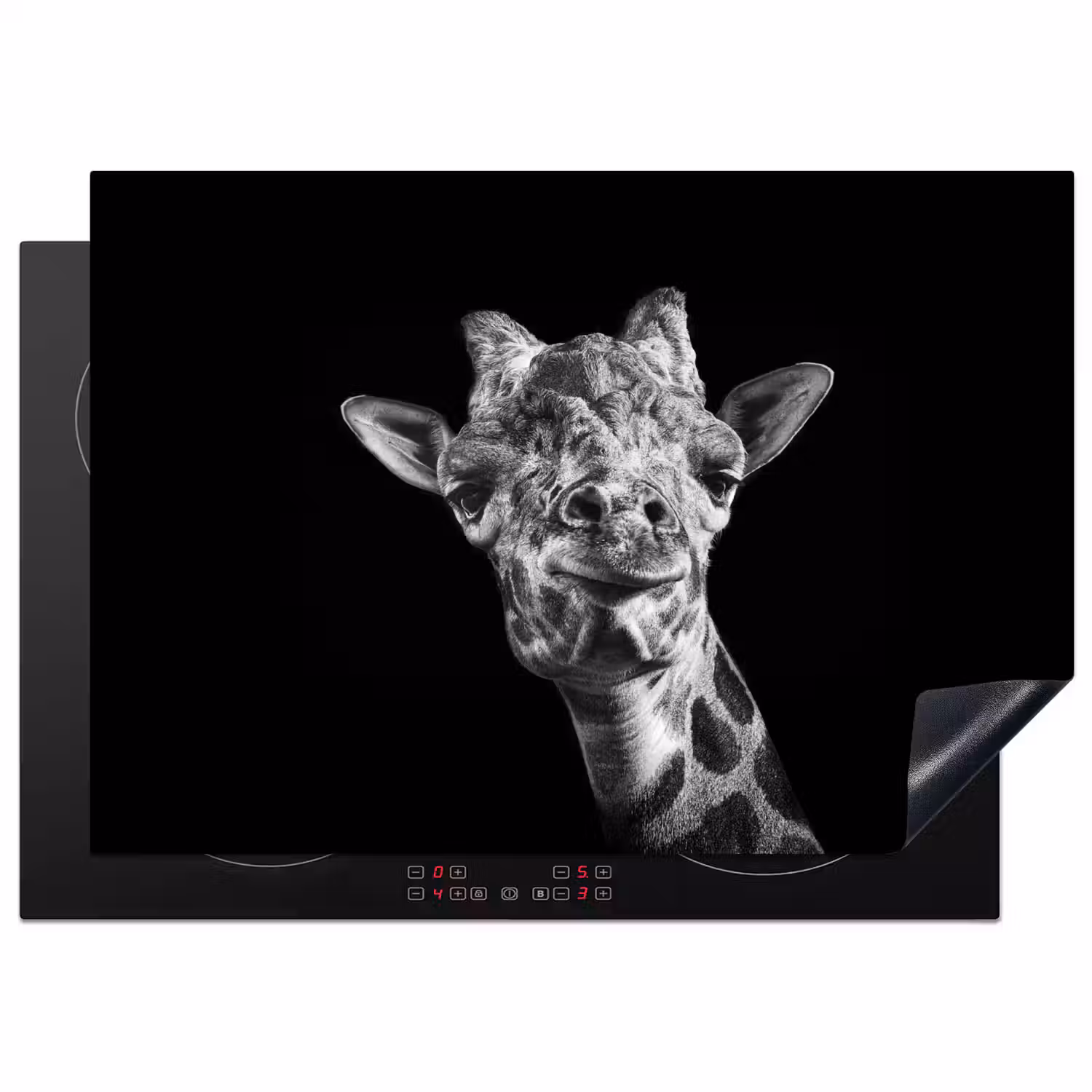 Giraffe - Dier - Zwart - Wit Inductie beschermer vinyl 3mm middel -3d
