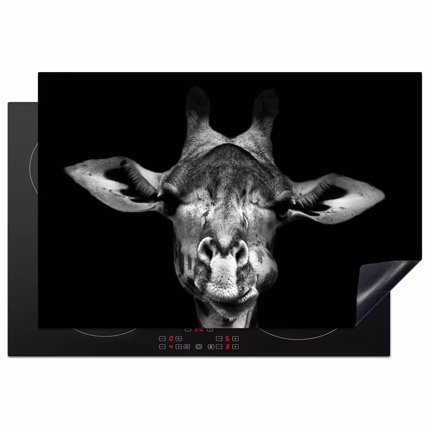 Giraffe - Portret - Dieren - Zwart - Wit Inductie beschermer vinyl 3mm klein -3d