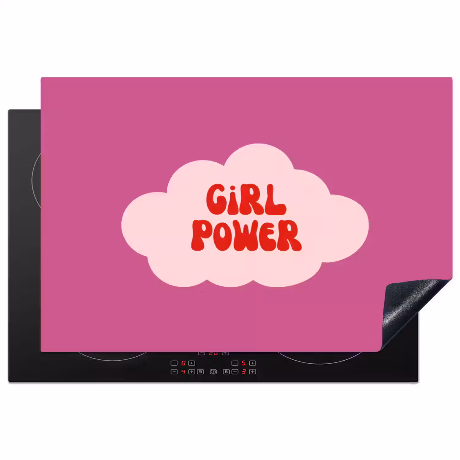 Girl power - Wolk - Roze Inductie beschermer vinyl 3mm klein -3d