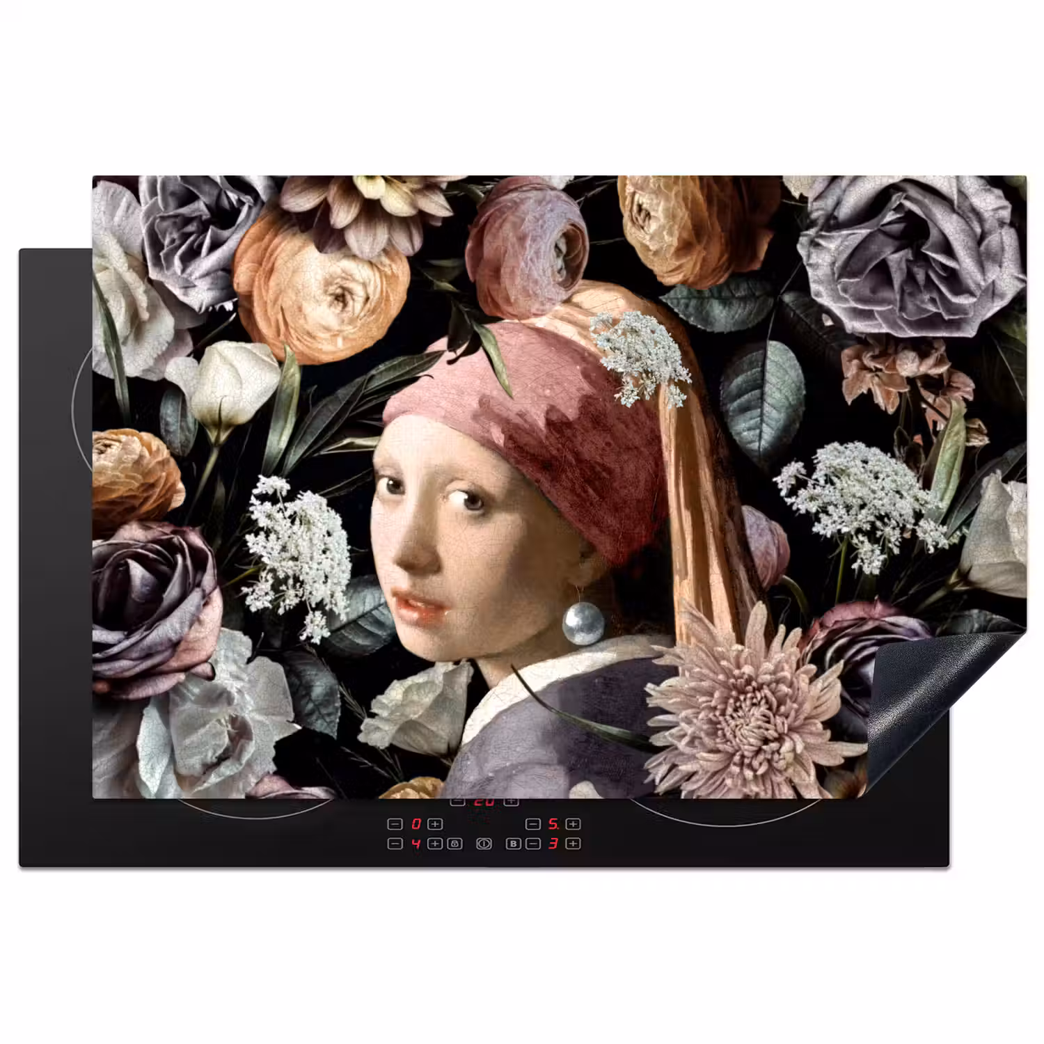 Meisje met de parel - Bloemen - Vermeer - Pastel - Kunstwerk - Schilderij - Oude meesters Inductie beschermer vinyl 3mm klein -3d