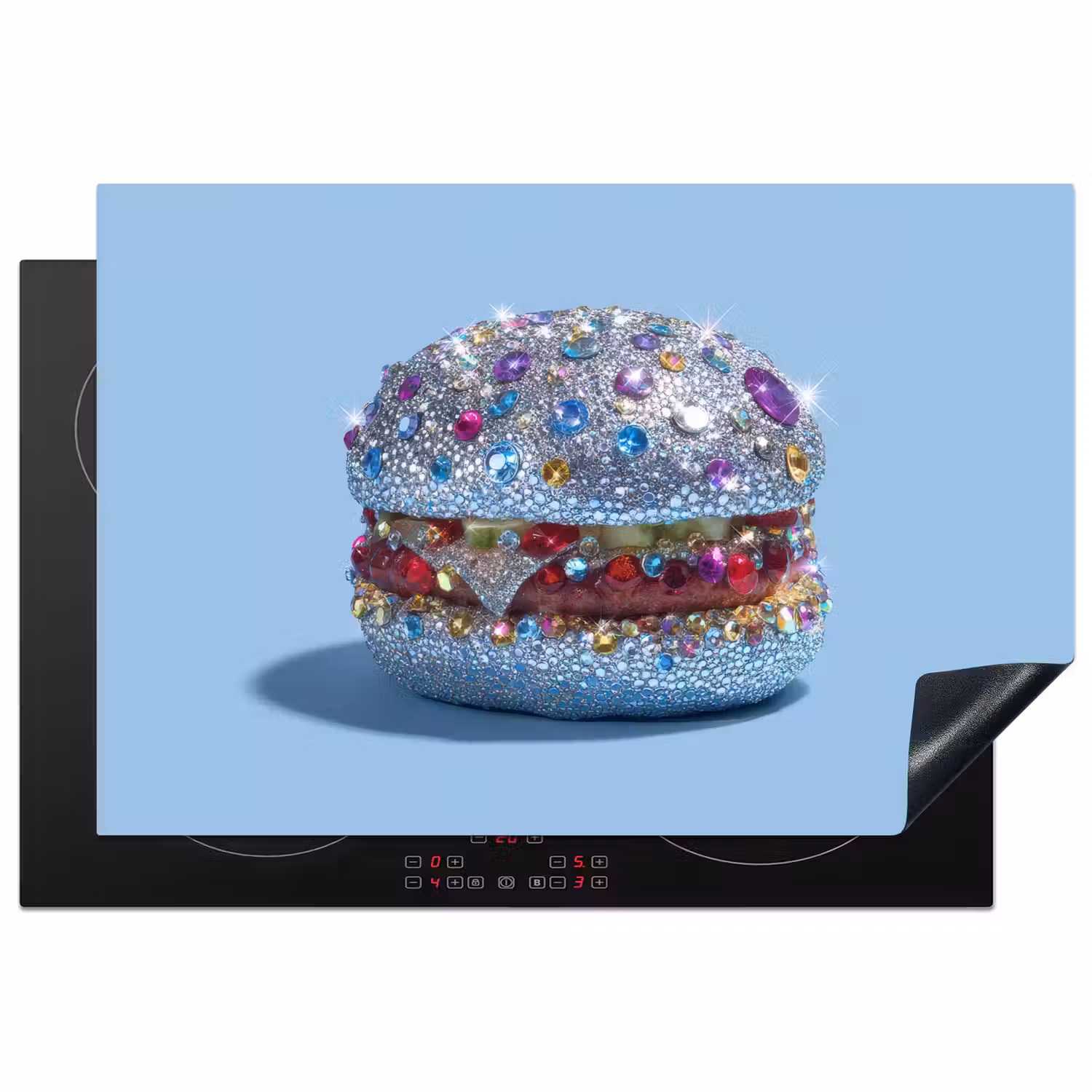 Glitters - Hamburger - Blauw Inductie beschermer vinyl 3mm klein -3d