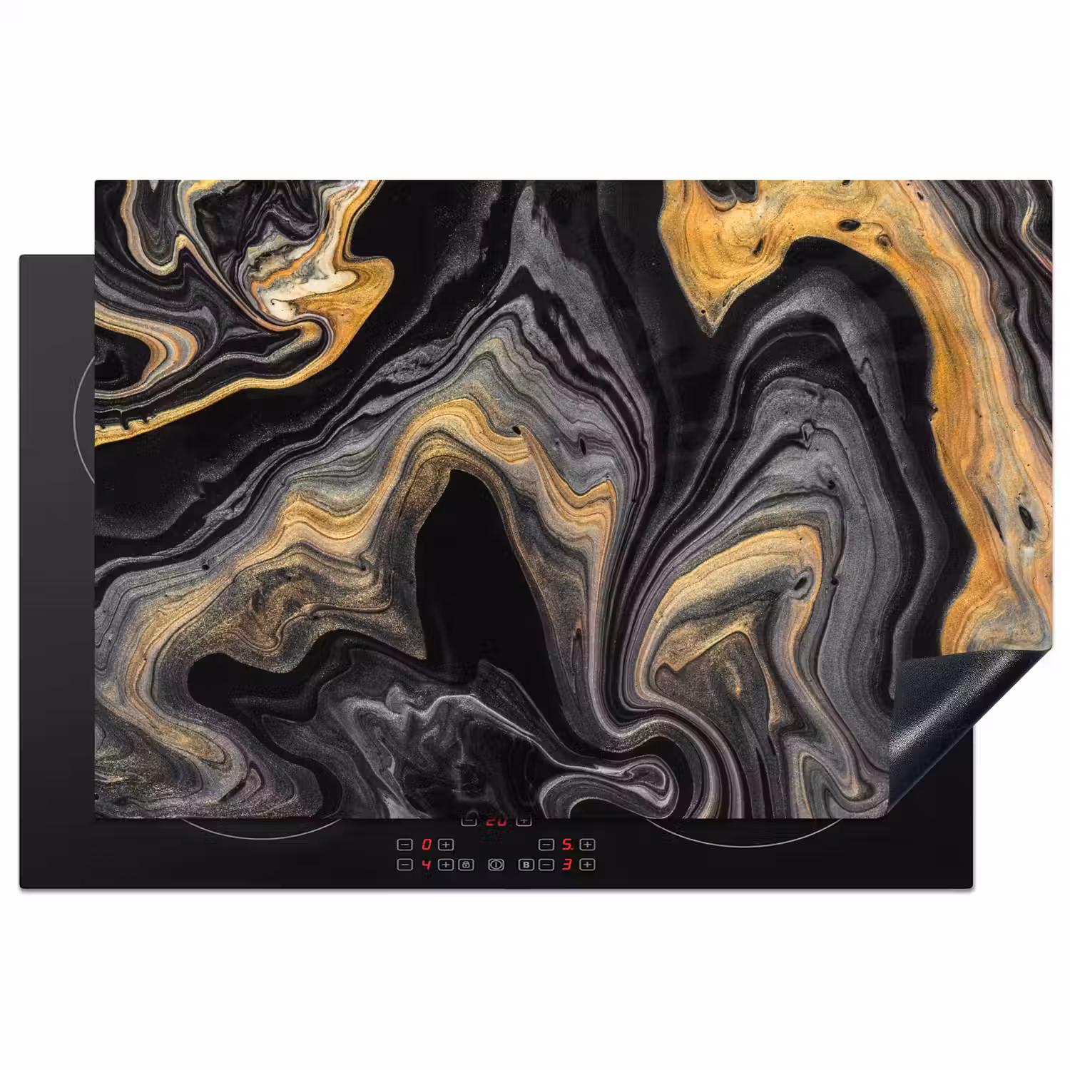 Goud - Marmer - Zwart Inductie beschermer vinyl 3mm klein -3d