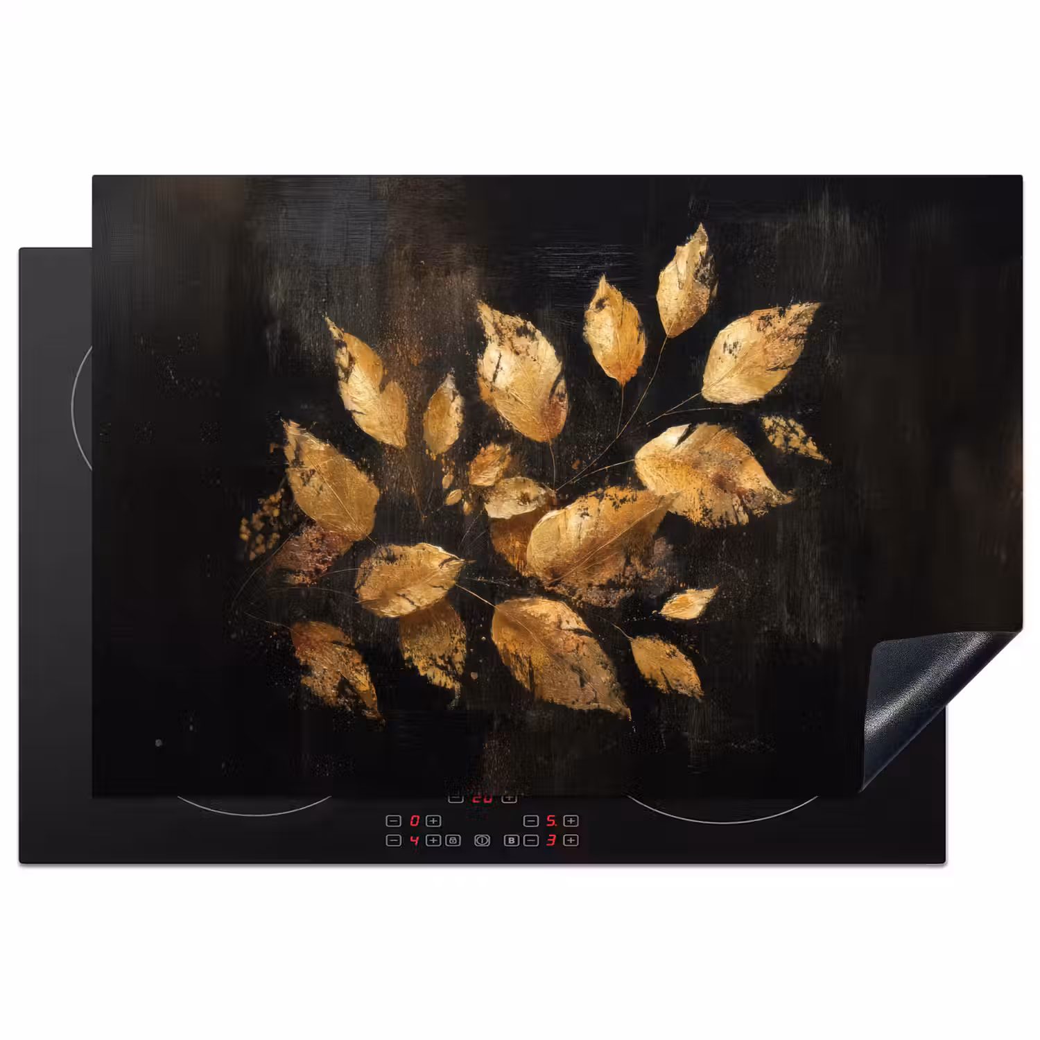Gouden Bladeren op Donkere Achtergrond Inductie beschermer vinyl 3mm klein -3d