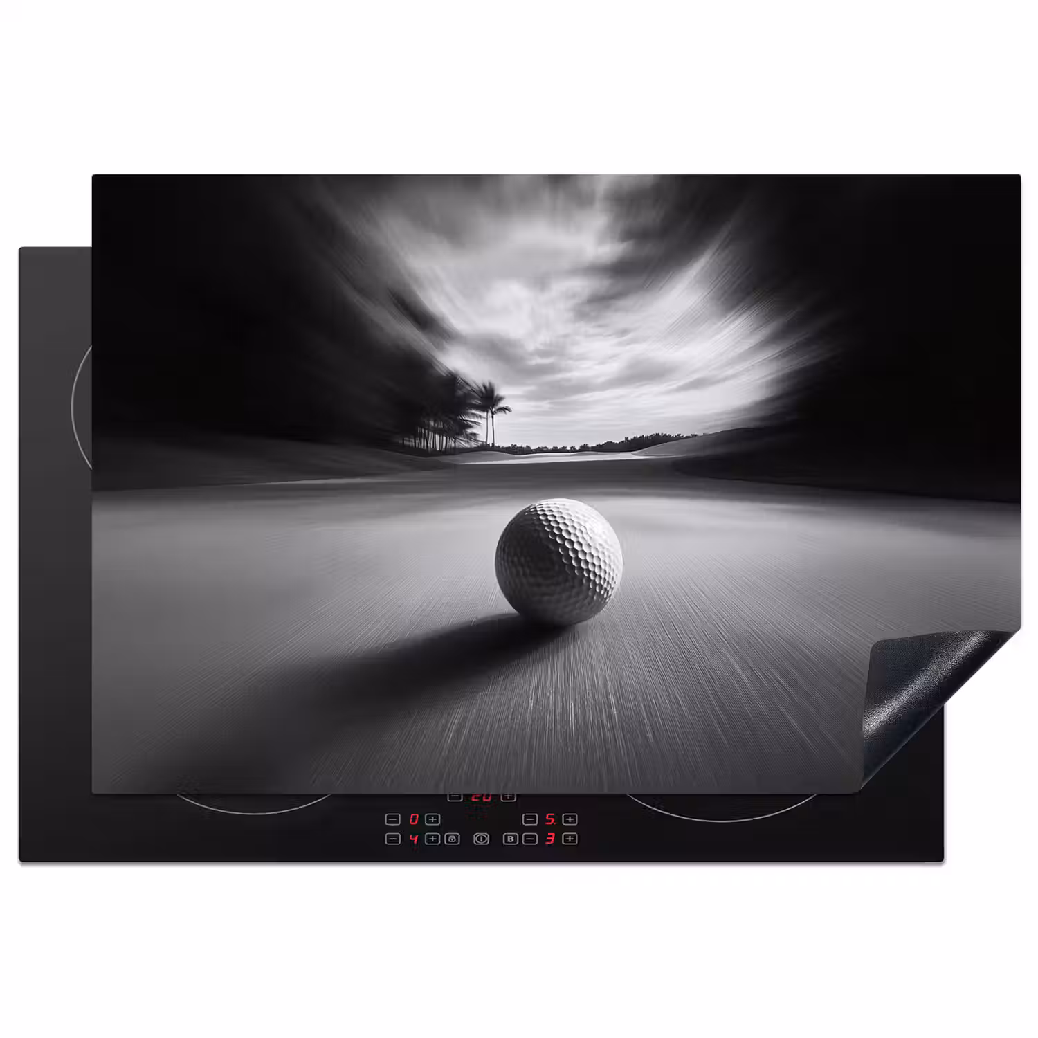 Golfbal - Wazig - Zwart Inductie beschermer vinyl 3mm klein -3d