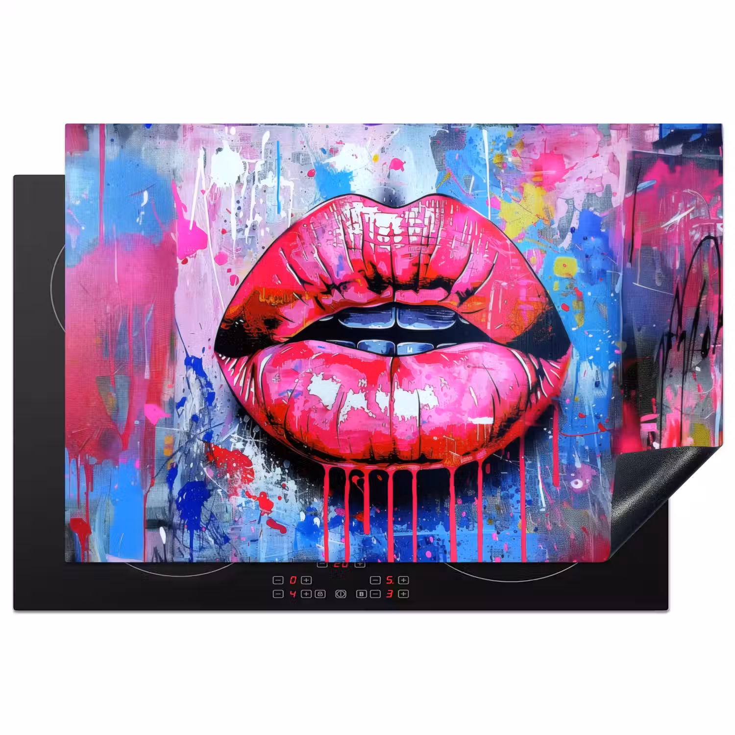 Graffiti - Lippen - Felroze - Geschilderd Inductie beschermer vinyl 3mm klein -3d