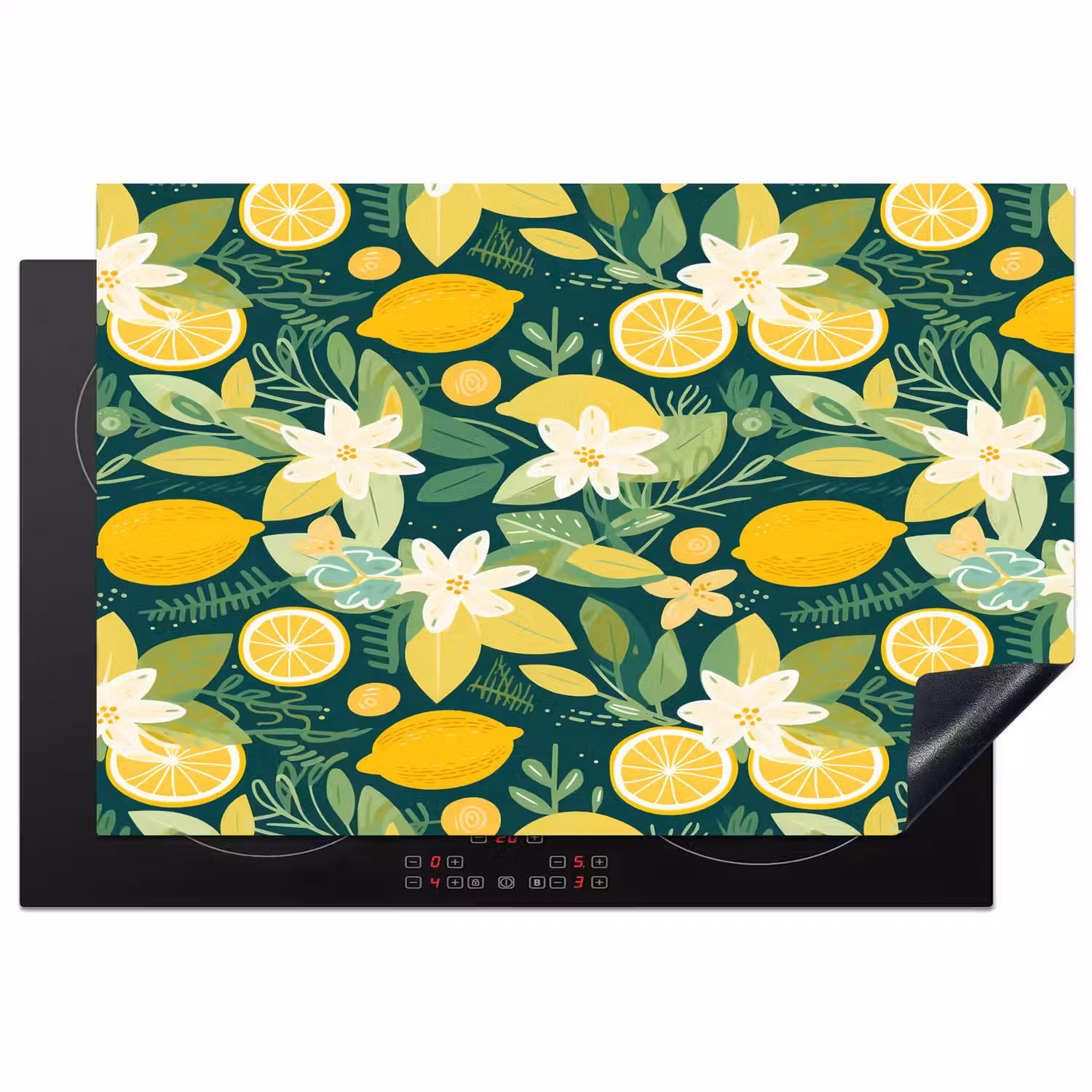 Groen - Bloemen - Citroenpartjes Inductie beschermer vinyl 3mm klein 276 -3d