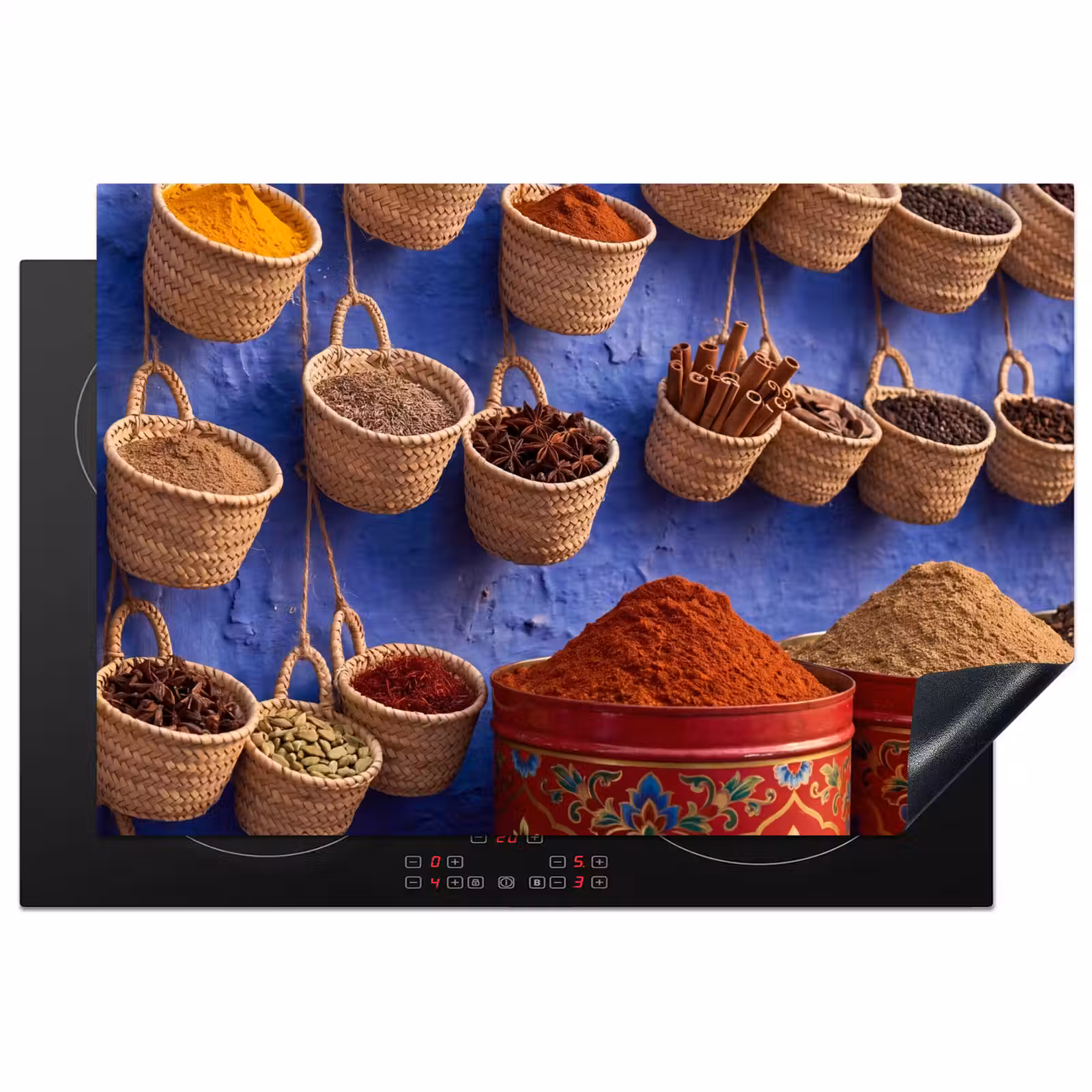 Induction Hob Cover - Herbs - Baskets - Market - Kruiden - Manden - Markt Inductie beschermer vinyl 3mm klein