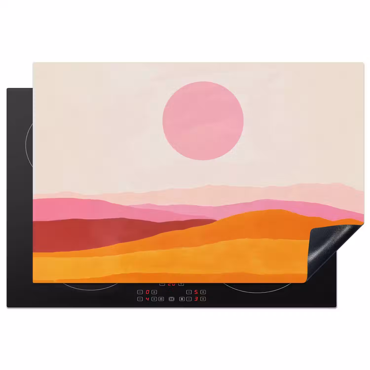 Heuvels - Oranje - Zon - Abstract Inductie beschermer vinyl 3mm klein -3d