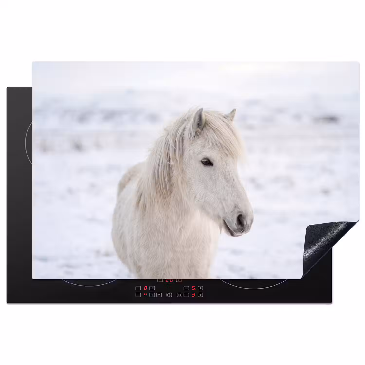 Paard - Kop - Winter - Dieren - Wit Inductie beschermer vinyl 3mm klein -3d