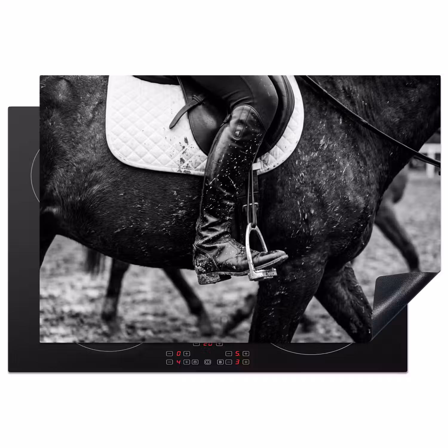 Paard - Sport - Zwart - Wit Inductie beschermer vinyl 3mm klein -3d