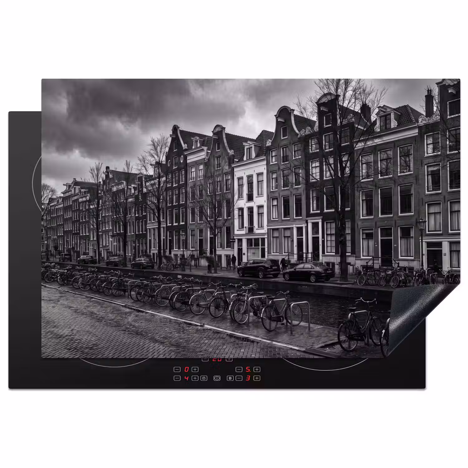 Huis - Gracht - Amsterdam - Architectuur - Zwart-wit Inductie beschermer vinyl 3mm klein -3d