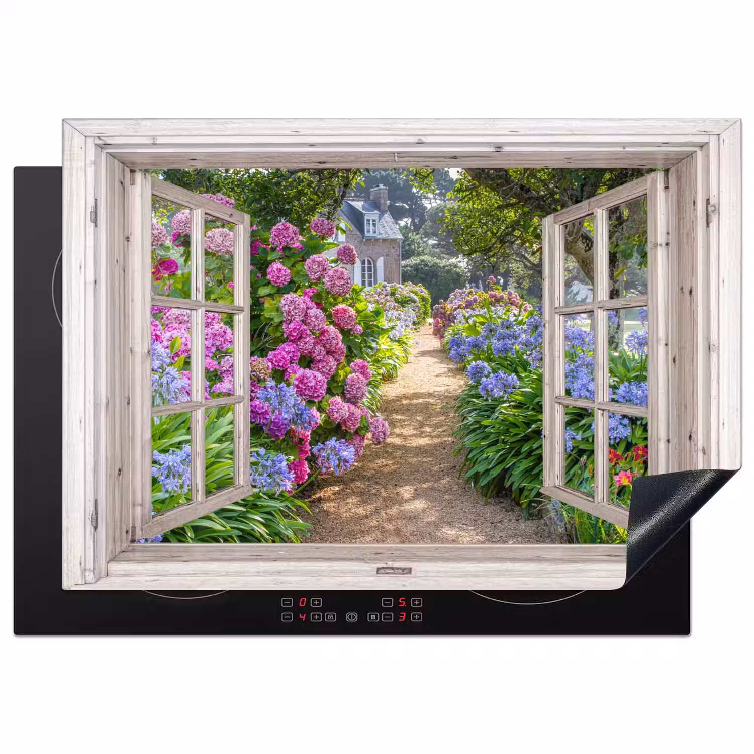 Hortensia - Doorkijk - Bloemen - Zomer - Paars - Pad Inductie beschermer vinyl 3mm middel -3d