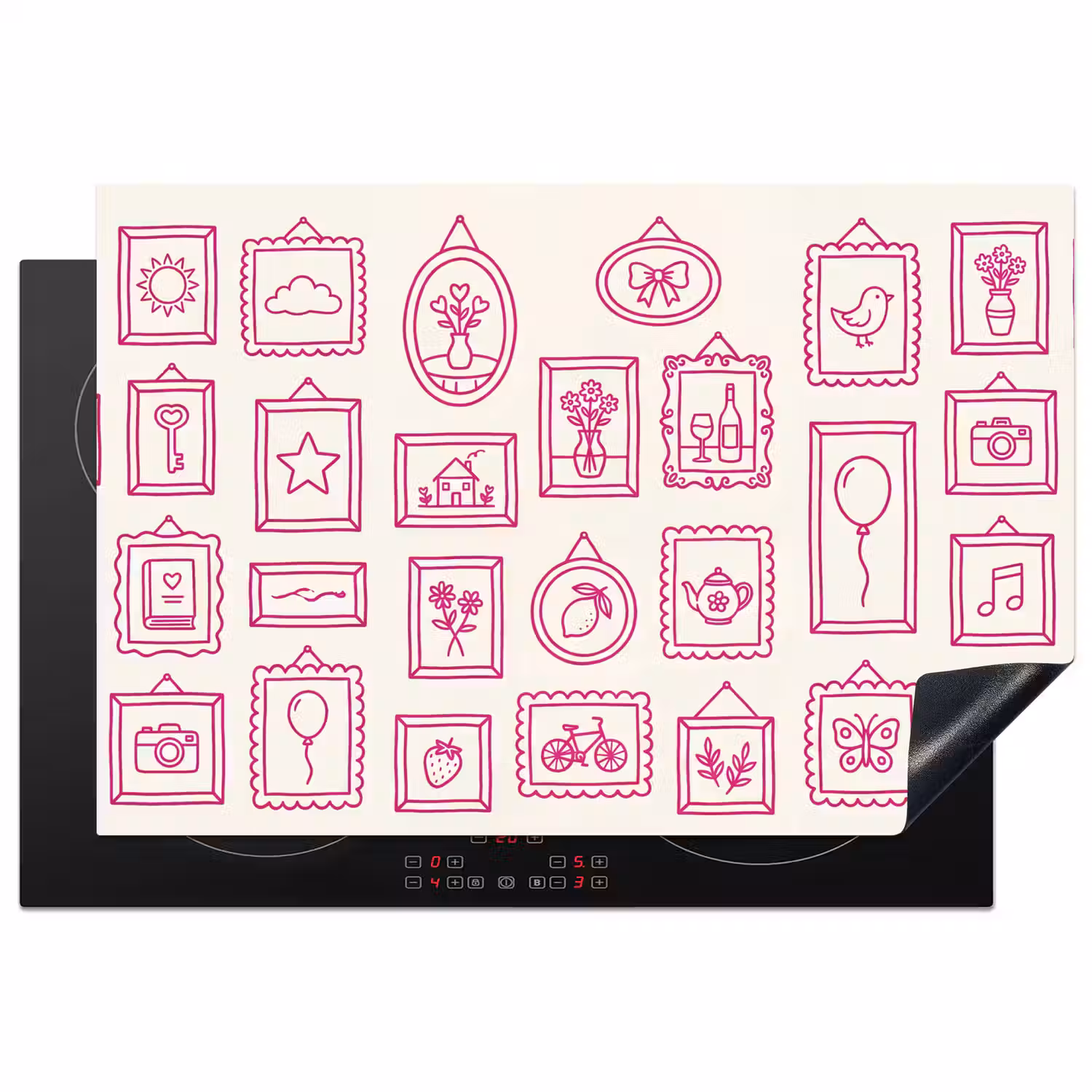 Illustratie - Collectie - Kunst - Minimalistisch - Roze Inductie beschermer vinyl 3mm klein -3d