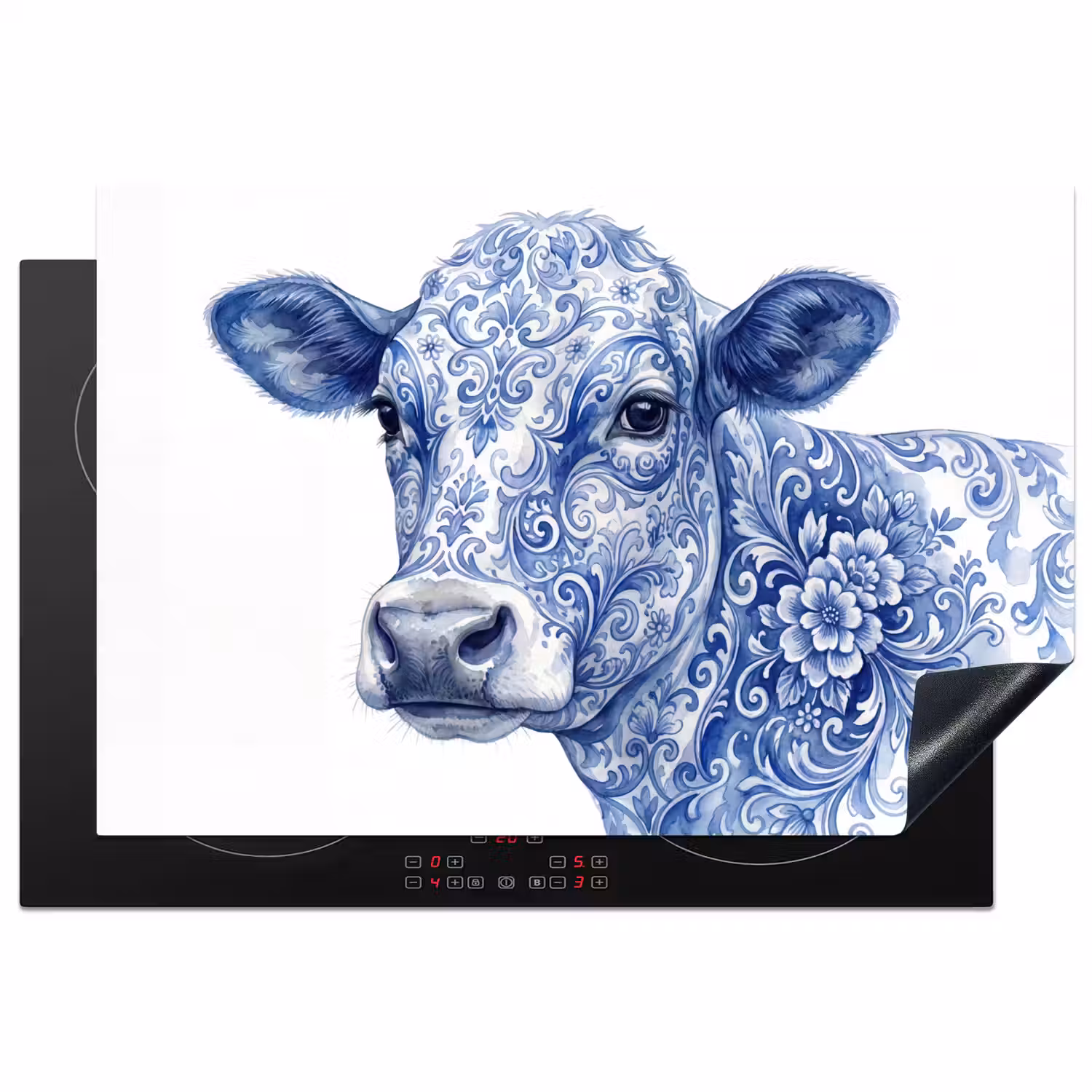 Illustratie - Koe - Blauw Inductie beschermer vinyl 3mm klein -3d