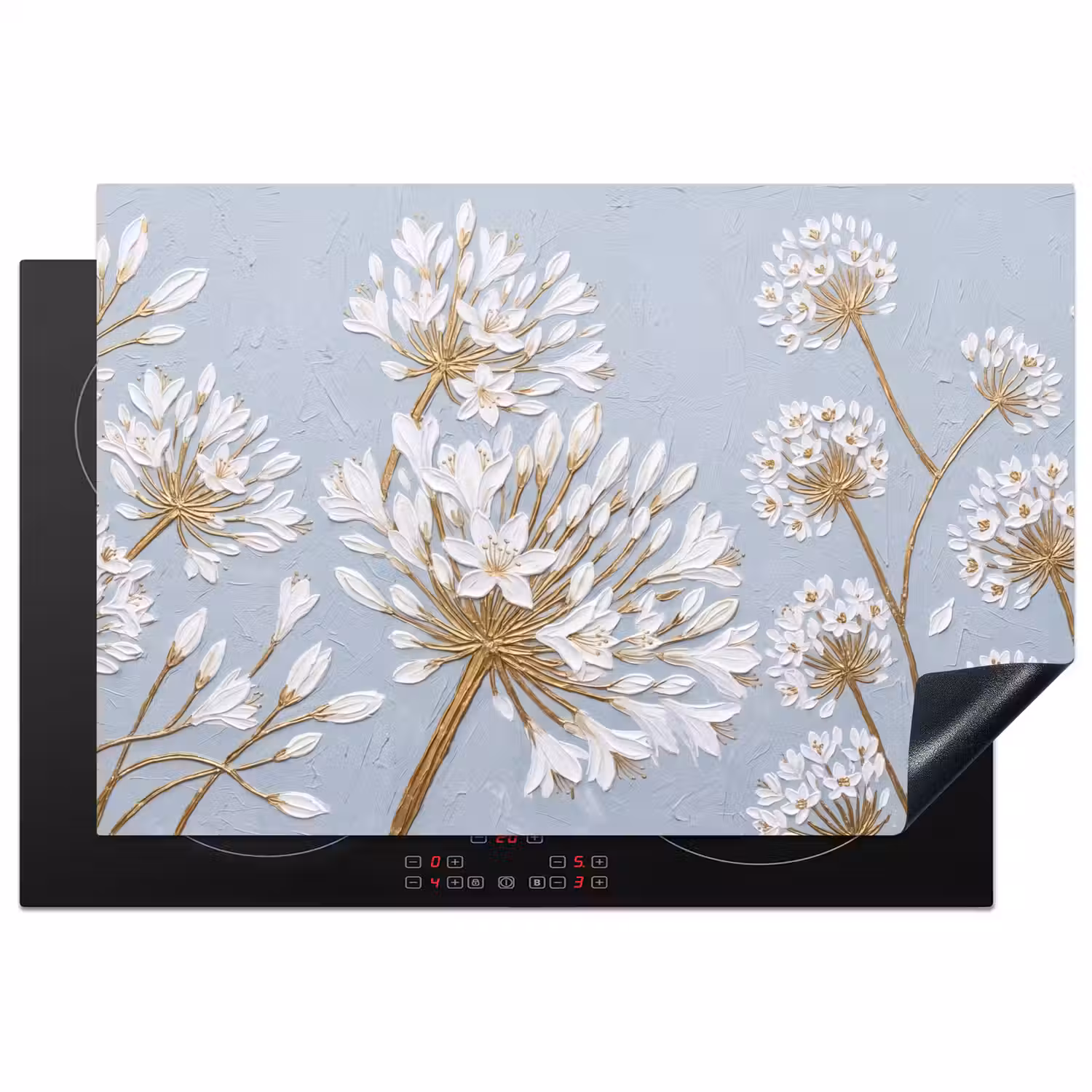 Illustratie - Bloemen - Blauw Inductie beschermer vinyl 3mm klein -3d