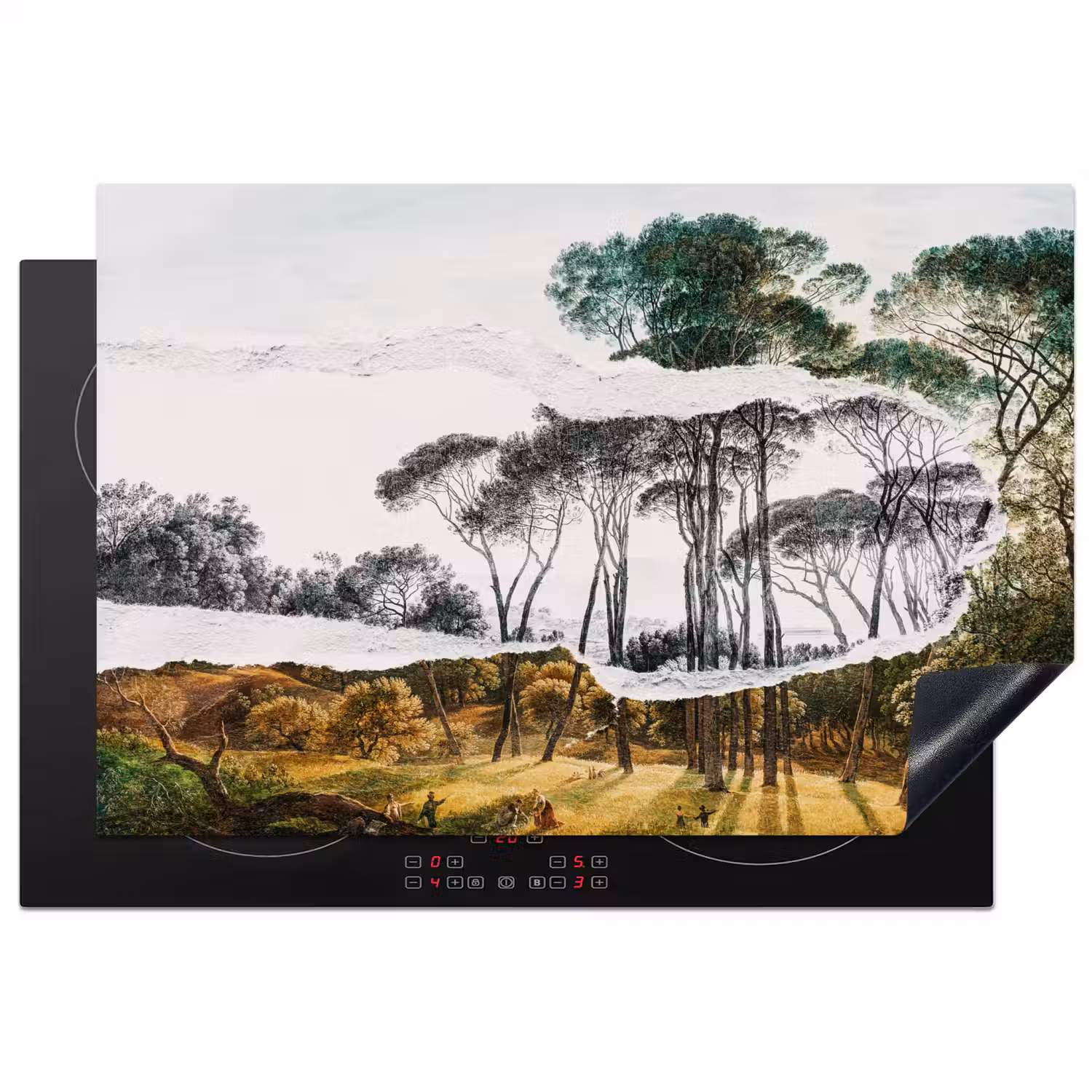 Italiaans landschap parasoldennen - Kunst - Hendrik Voogd - Schilderij - Zwart wit - Oude meesters Inductie beschermer vinyl 3mm klein -3d