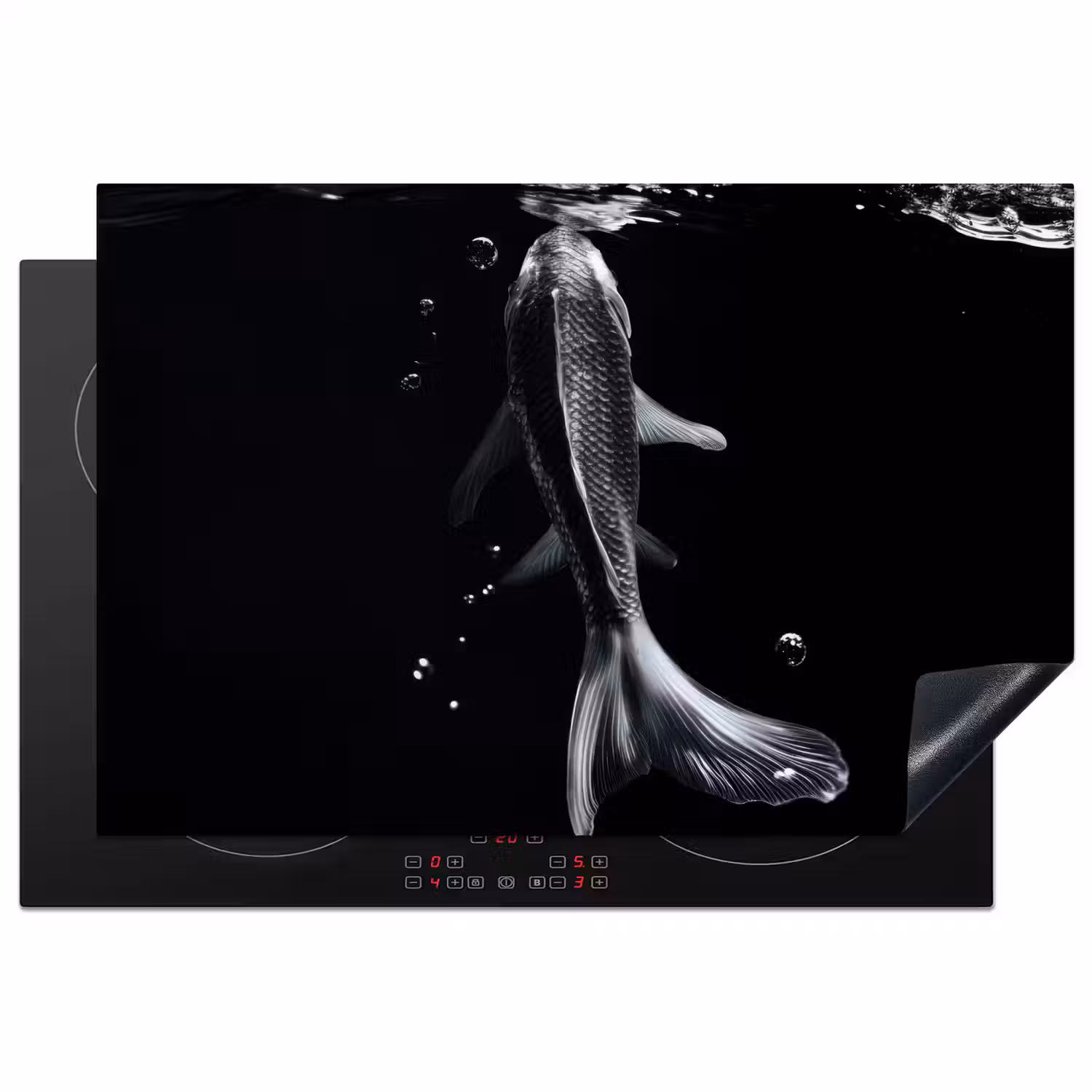Koi - Vissen - Water - Zwart Inductie beschermer vinyl 3mm klein -3d