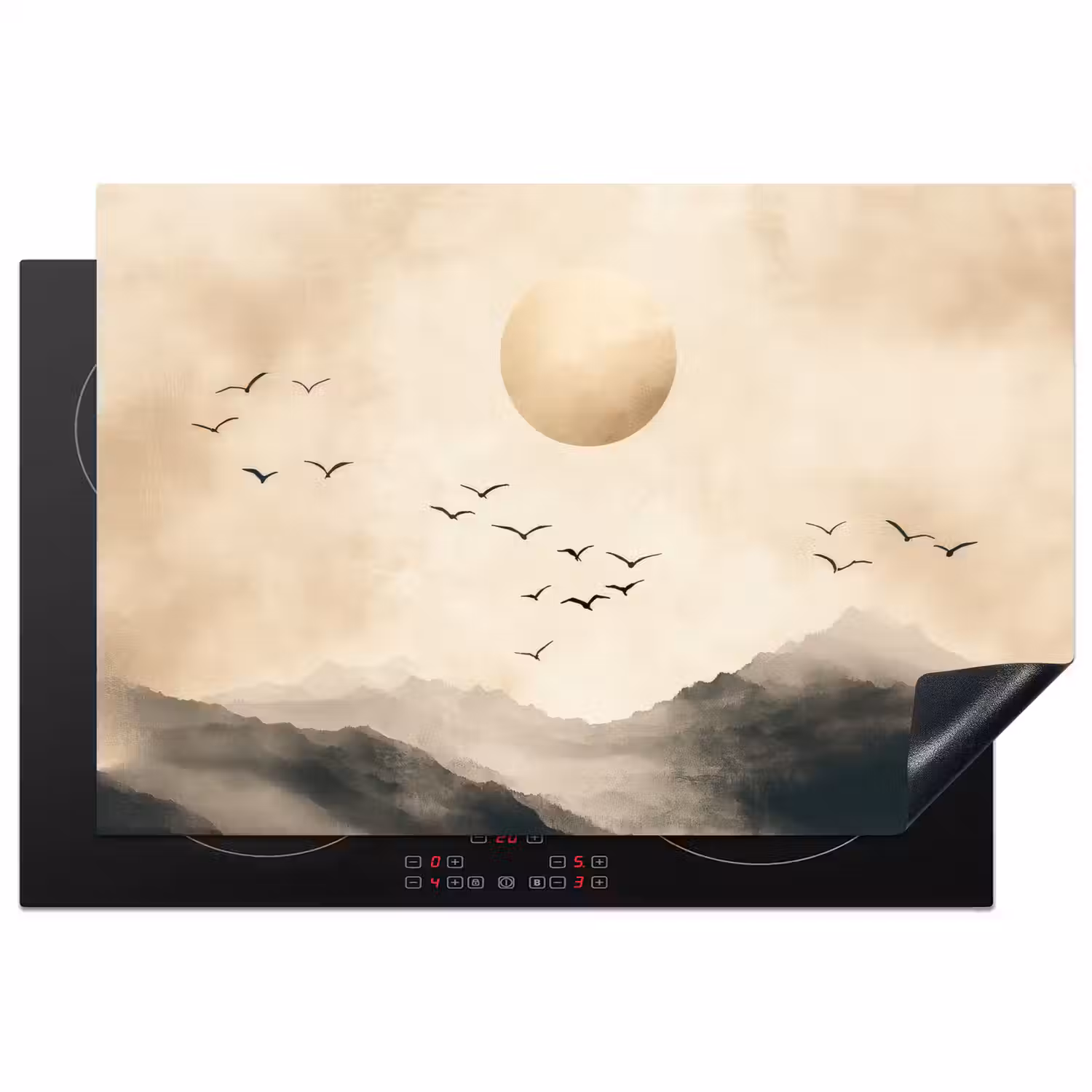 Landschap - Japandi - vogel Inductie beschermer vinyl 3mm klein -3d