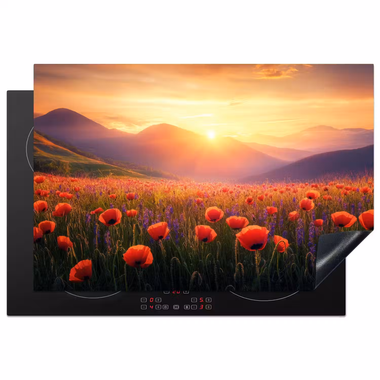 Landschap - Zonsondergang - Bloemenveld Inductie beschermer vinyl 3mm klein -3d
