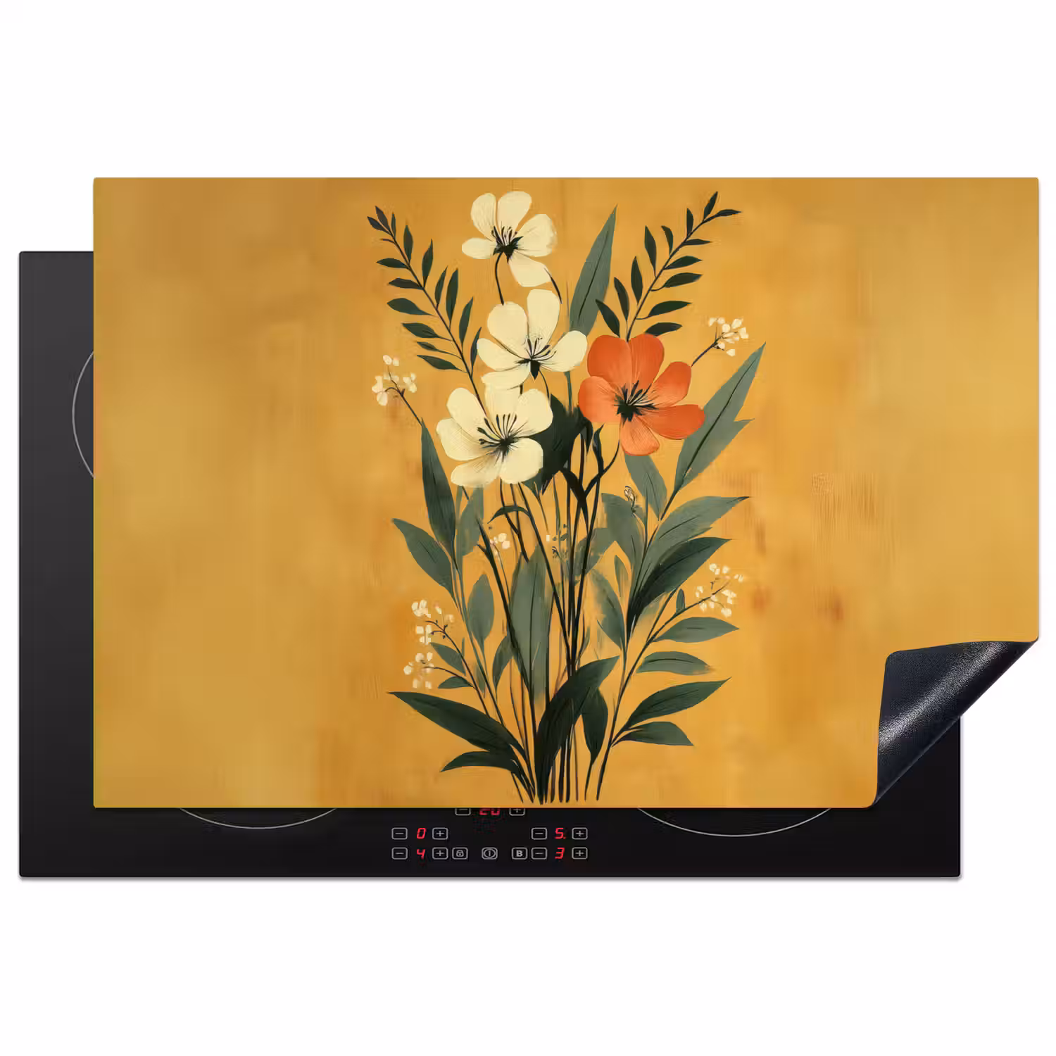 Bladeren - Boeket - Bloemen - Geel Inductie beschermer vinyl 3mm klein -3d