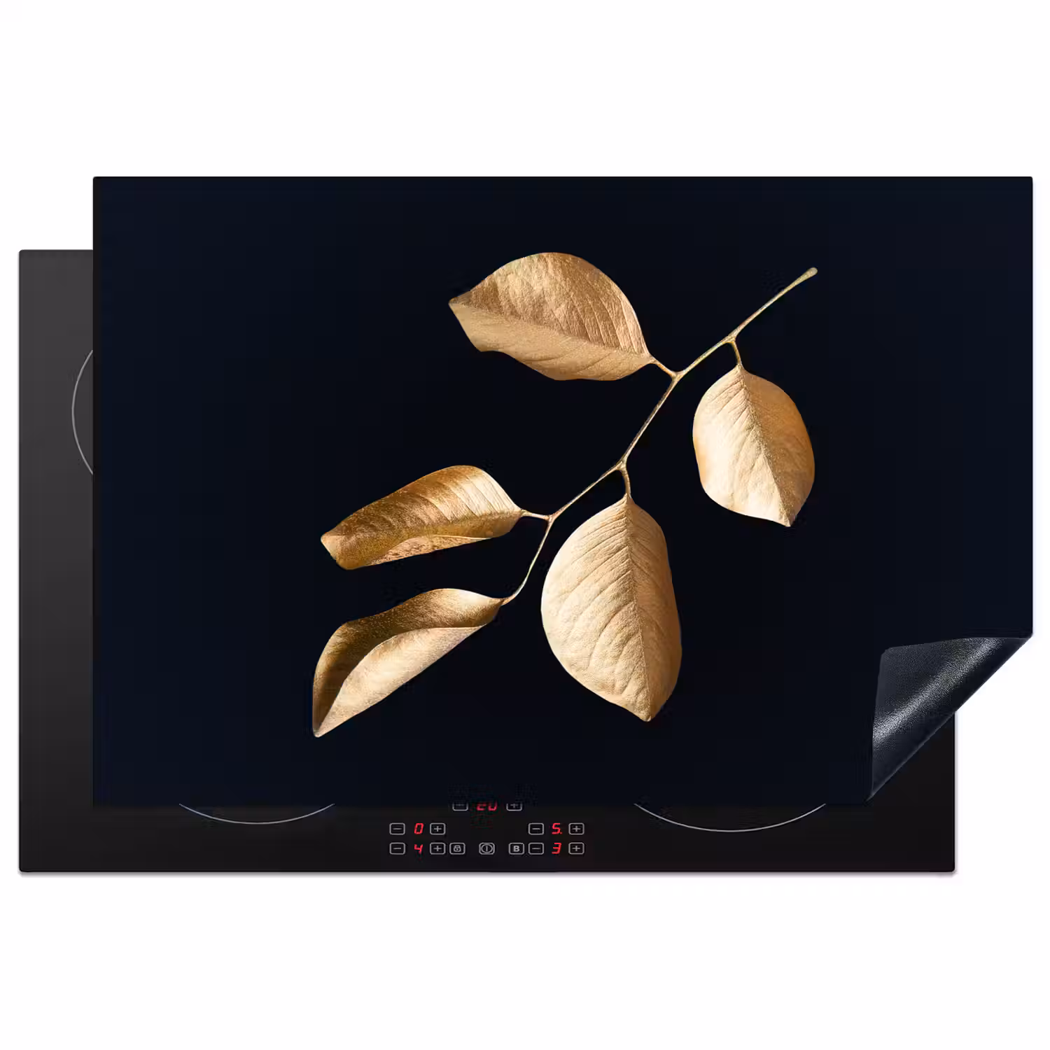 Bladeren - Tak - Goud - Luxe Inductie beschermer vinyl 3mm klein -3d