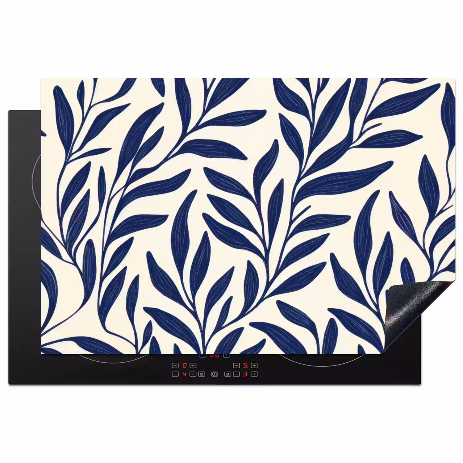 Bladeren - Klimop - Donkerblauw Inductie beschermer vinyl 3mm klein -3d