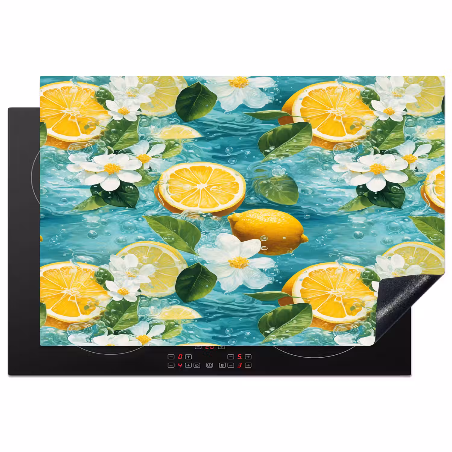 Citroen - Bloemen - Bruisend - Water Inductie beschermer vinyl 3mm klein 276 -3d