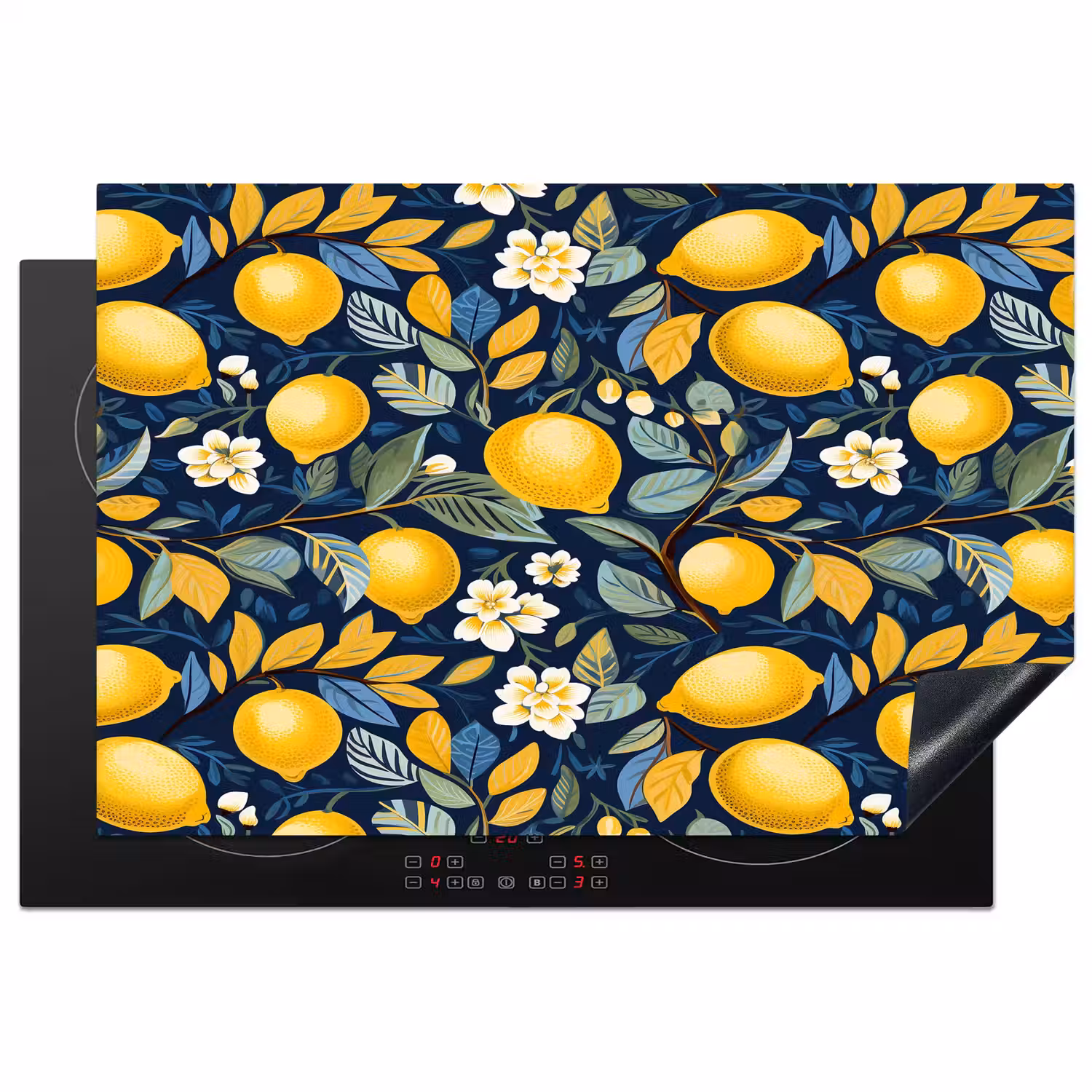 Citroenen - Bloemen - Bladeren - Blauw Inductie beschermer vinyl 3mm klein 276 -3d