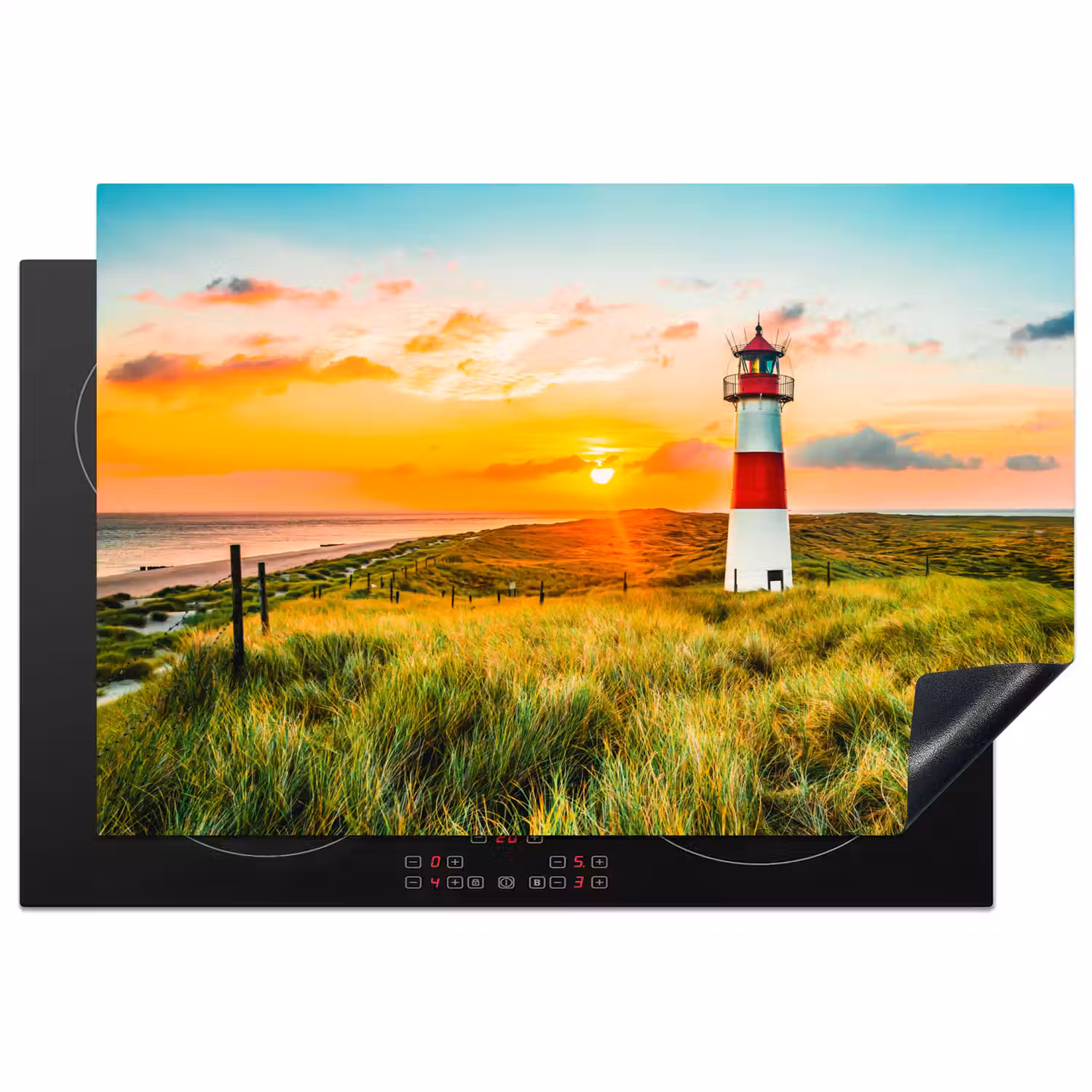 Vuurtoren - Natuur - Zon - Landschap - Gras - Strand - Zee Inductie beschermer vinyl 3mm klein -3d