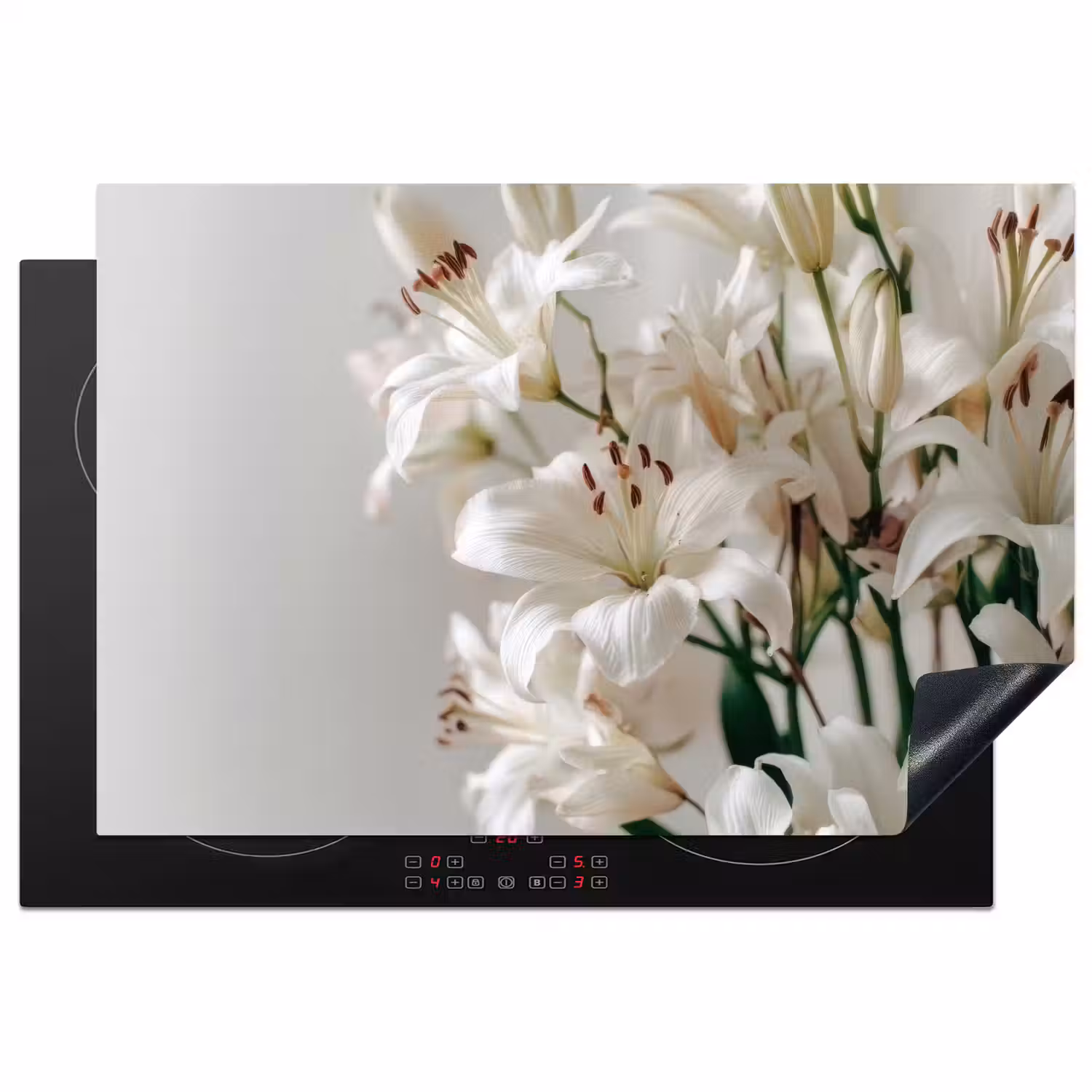 Lelies - Boekte - Wit - Meeldraden Inductie beschermer vinyl 3mm klein -3d