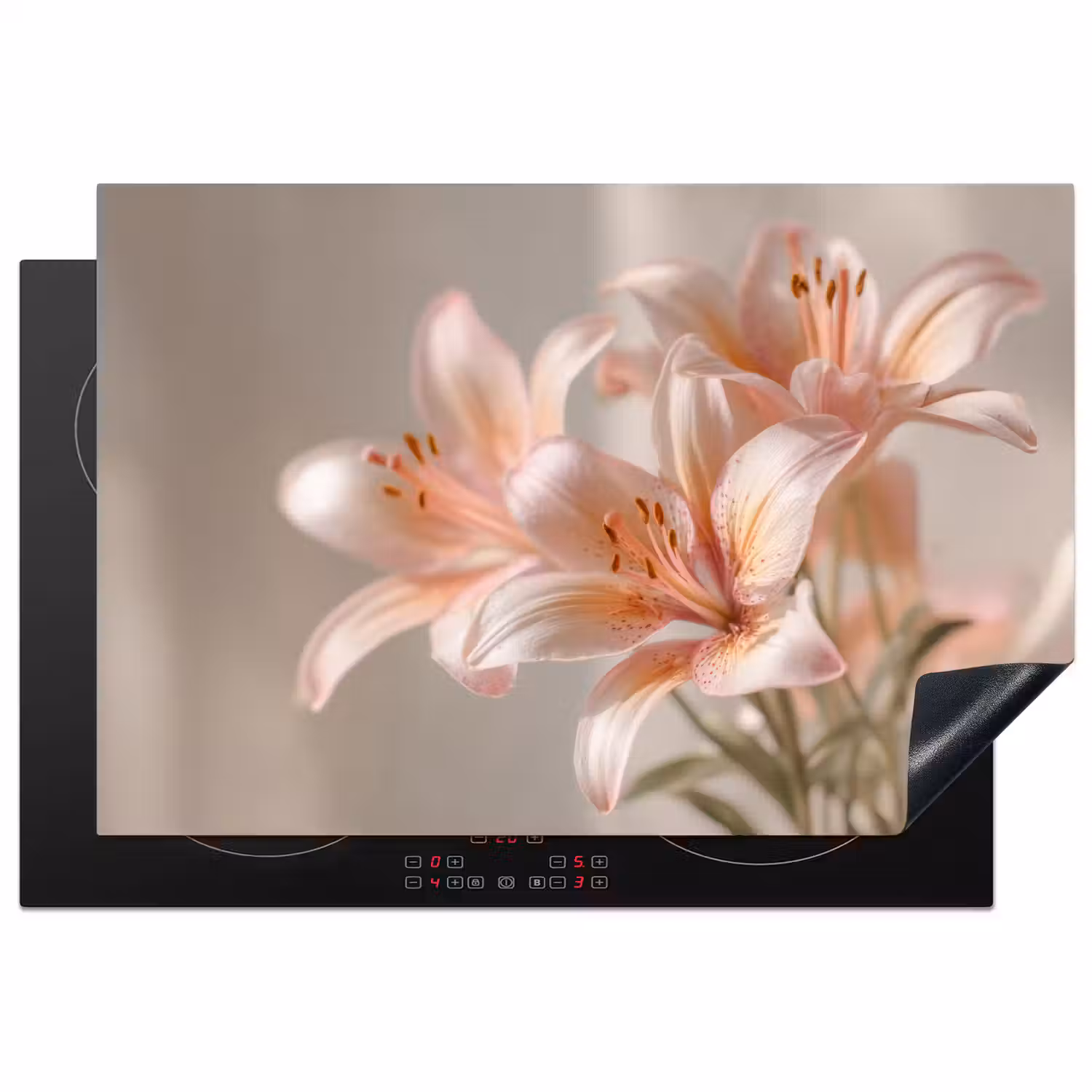 Lelies - Meeldraden - Roze - Wazig Inductie beschermer vinyl 3mm klein -3d