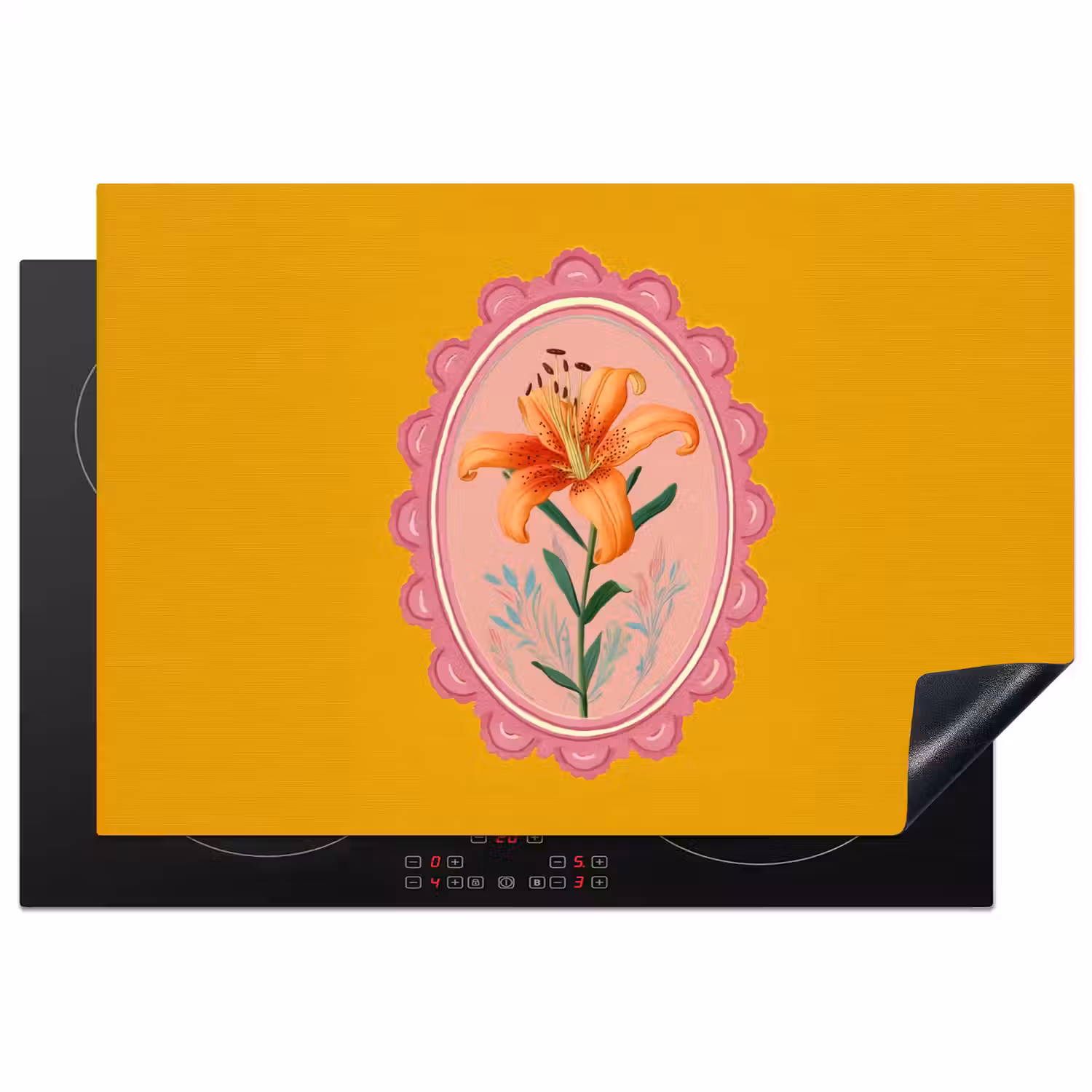 Lelie - Oranje - Lijst - Ovaal Inductie beschermer vinyl 3mm klein -3d