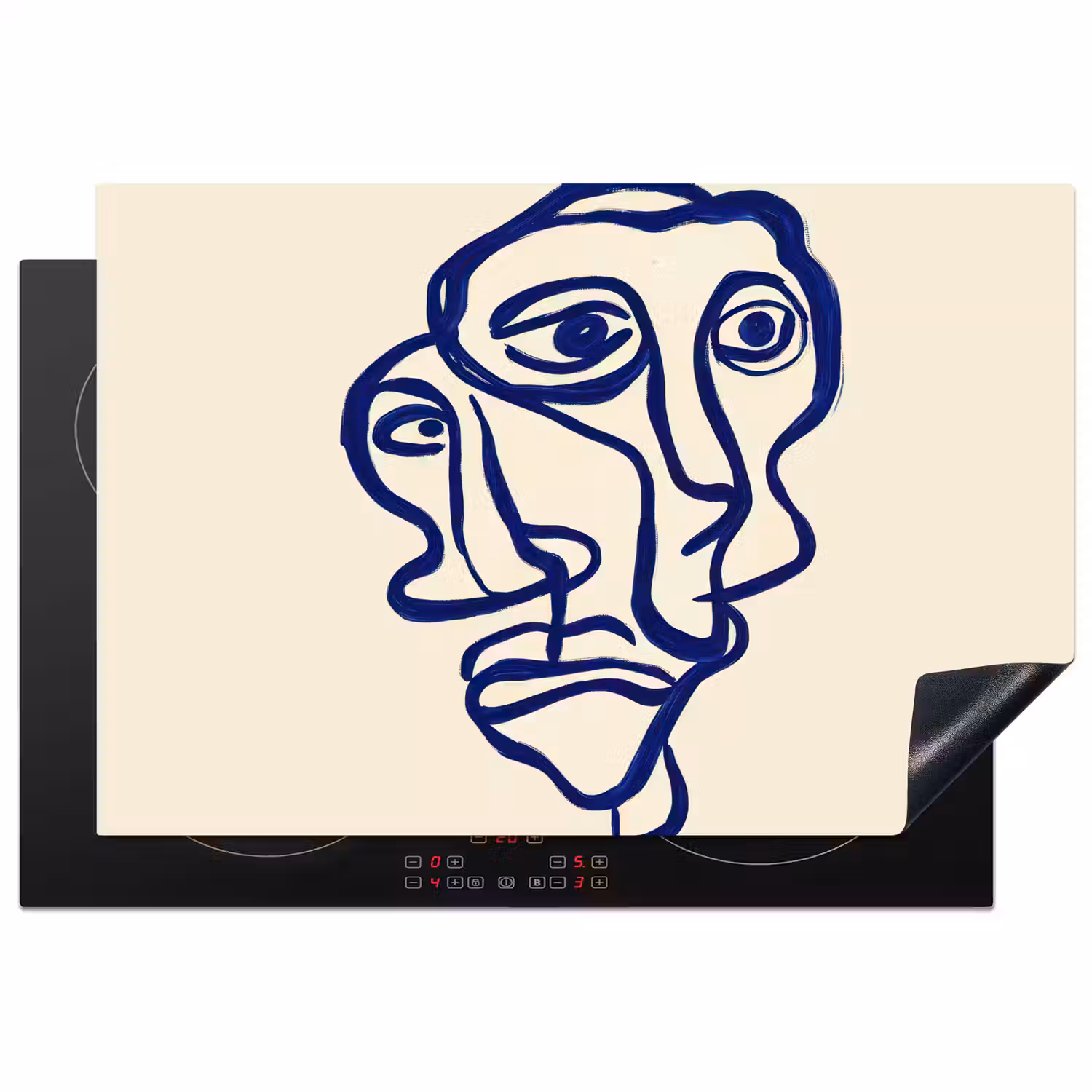 Lijntekening - Overlappende gezichten - Donkerblauw Inductie beschermer vinyl 3mm klein -3d