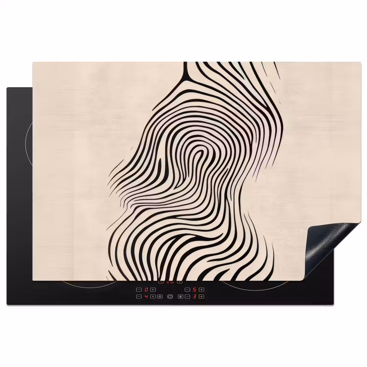 Lijnen - Abstract - Golvend - Zwart Inductie beschermer vinyl 3mm klein -3d
