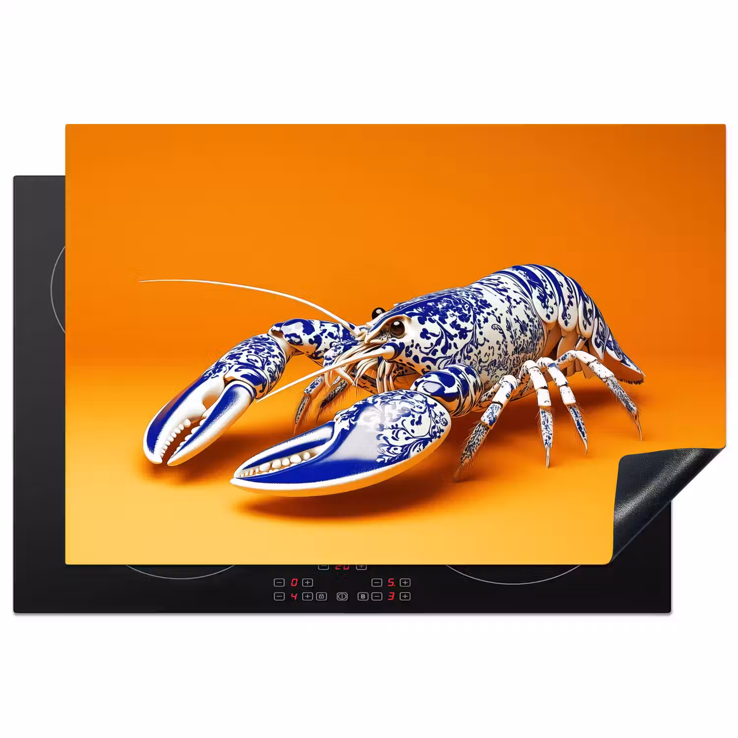 Kreeft - Delftsblauw - Schild - Stoer - Oranje Inductie beschermer vinyl 3mm klein -3d