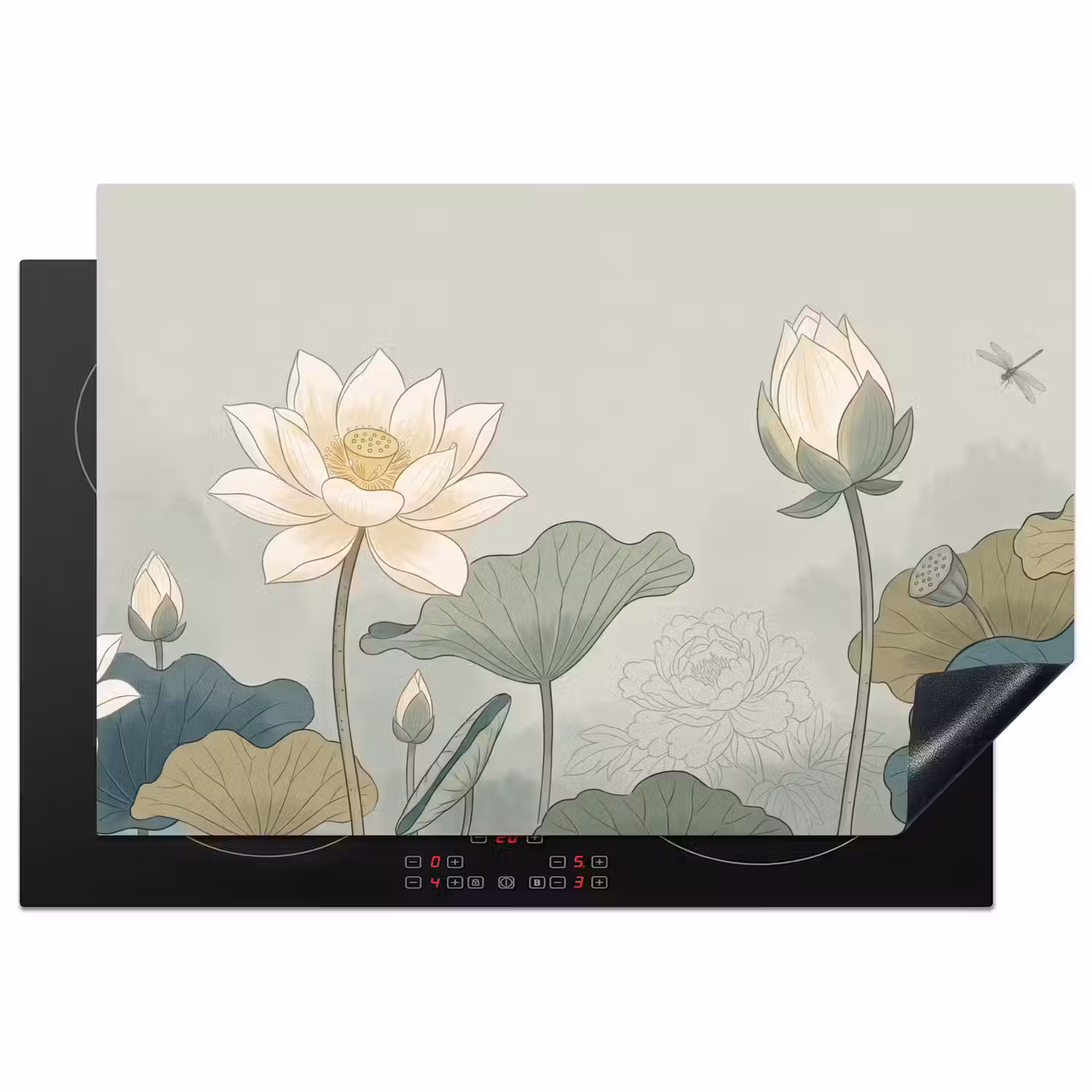 Lotus - Bloemen - Groen Inductie beschermer vinyl 3mm klein -3d