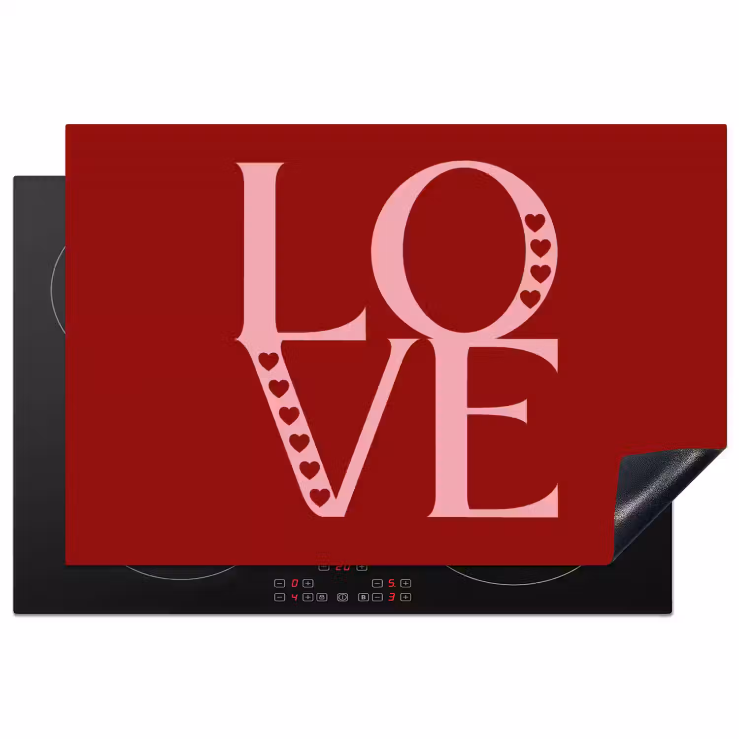 Love - Rood - Hatjes Inductie beschermer vinyl 3mm klein -3d