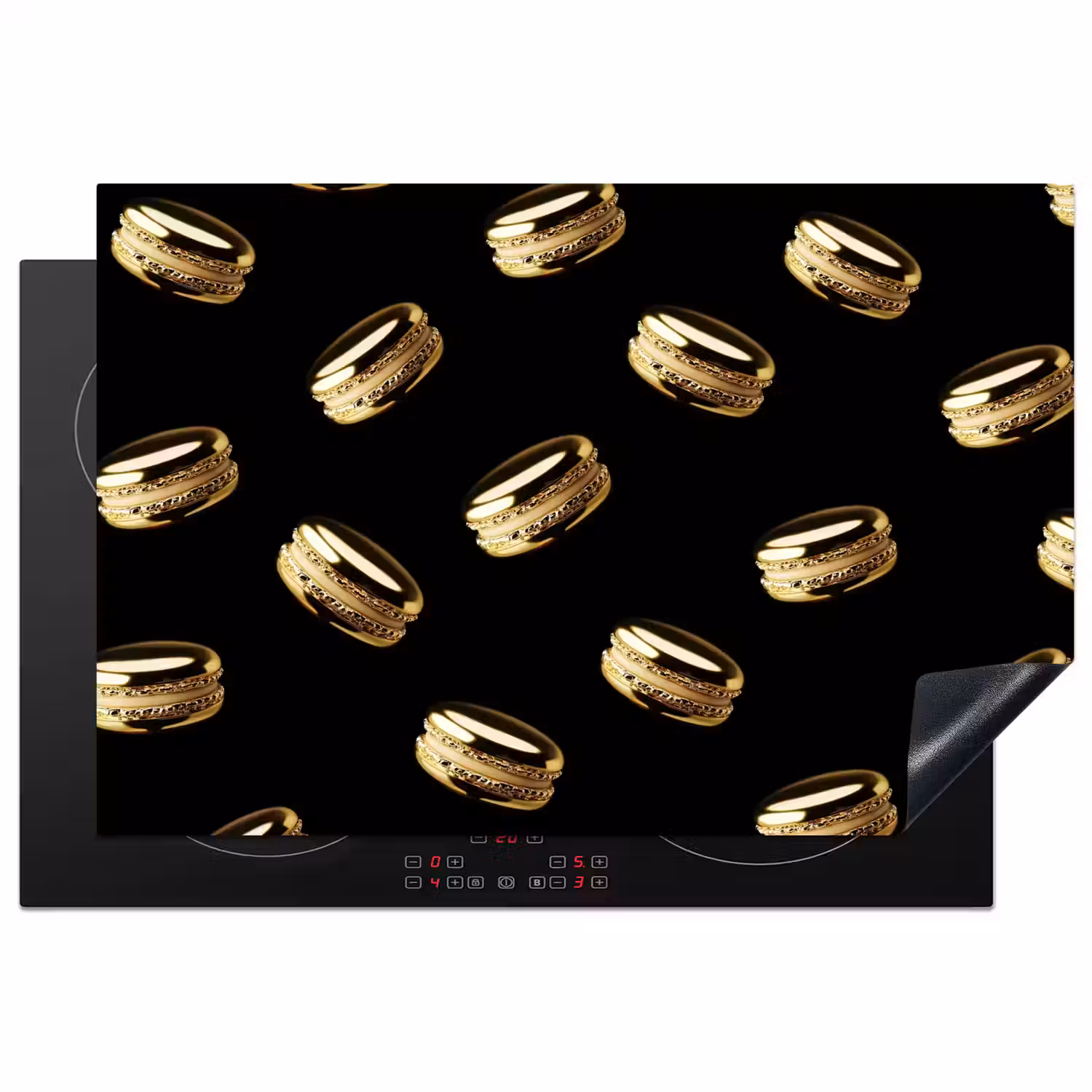 Macarons - Patroon - Goud - Zwart Inductie beschermer vinyl 3mm klein -3d