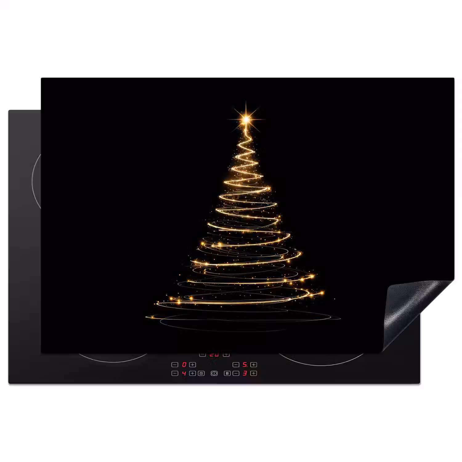 Magisch - Kerstboom - Lichtspiralen - Zwart Inductie beschermer vinyl 3mm klein -3d