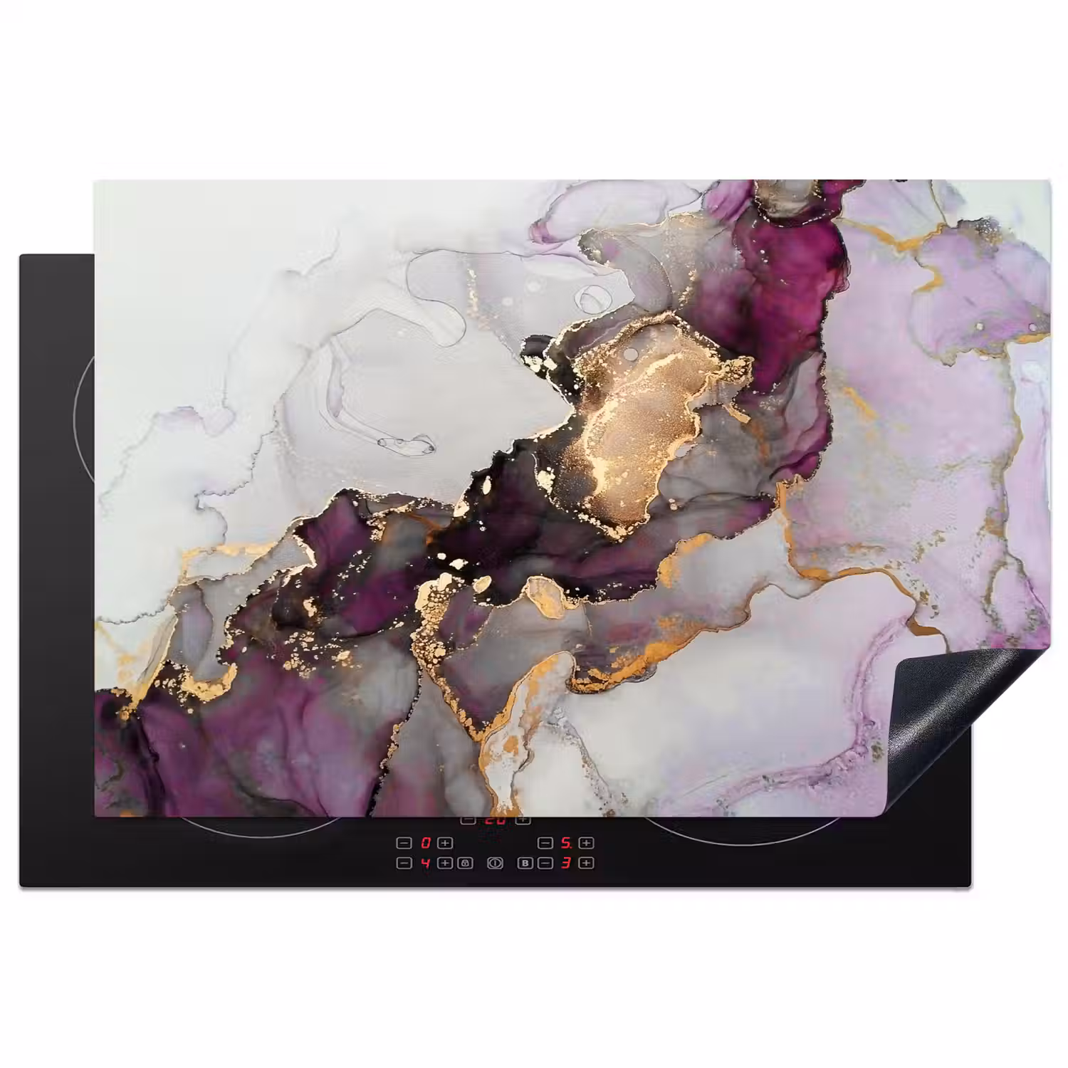 Marmer - Abstract - Goud - Paars Inductie beschermer vinyl 3mm klein -3d