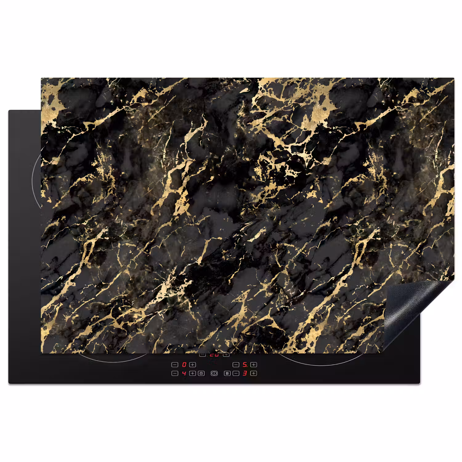 Marmer - Zwart - Goudstructuur Inductie beschermer vinyl 3mm klein 276 -3d