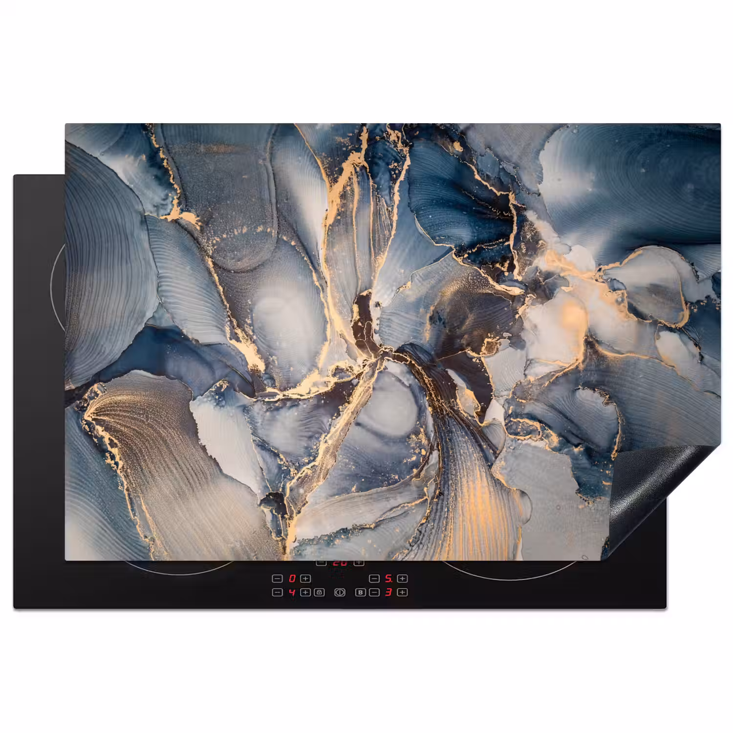 Marmer - Grijs - Blauw - Luxe - Goud Inductie beschermer vinyl 3mm klein -3d
