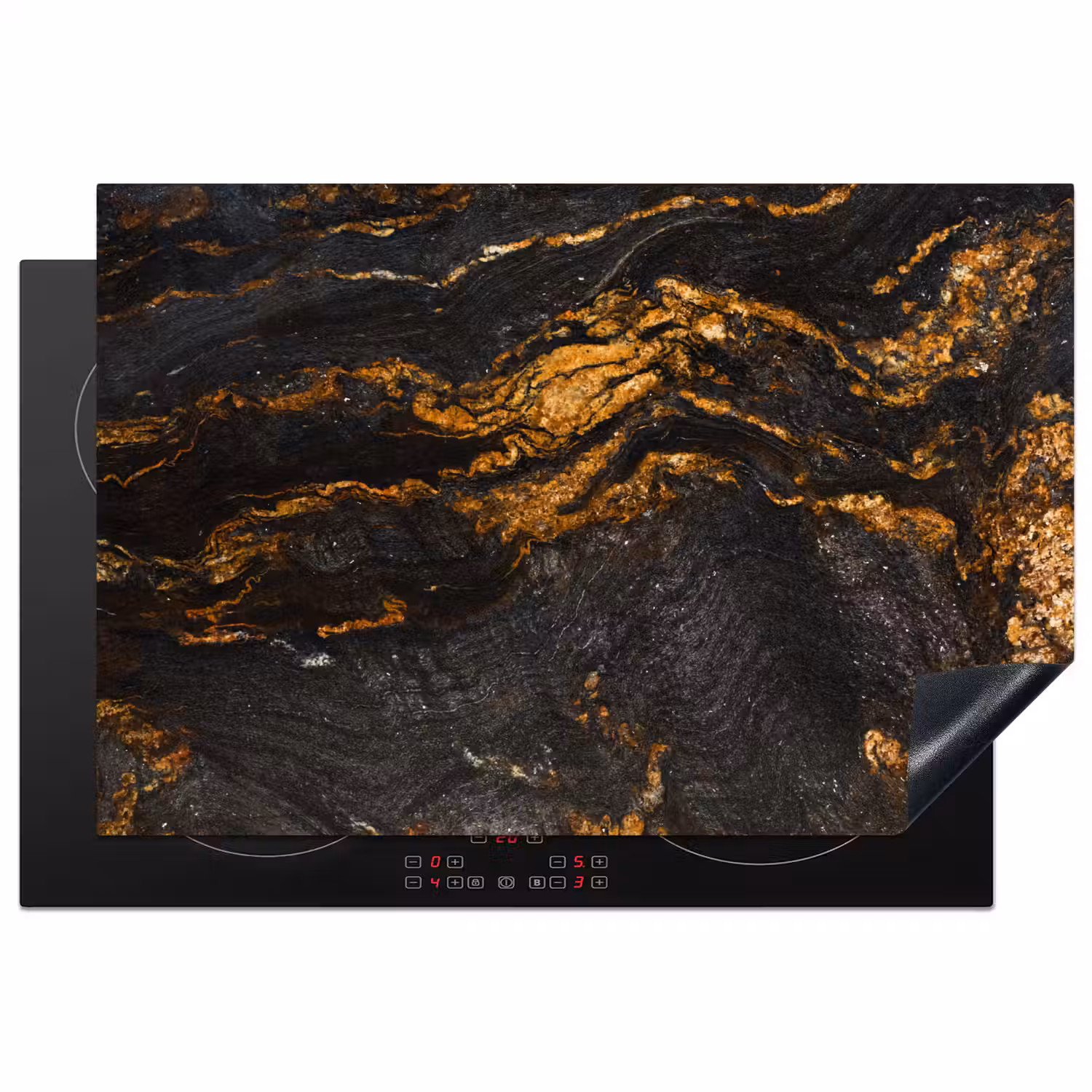 Marmer - Kalk - Zwart - Goud - Marmerlook - Luxe Inductie beschermer vinyl 3mm klein -3d