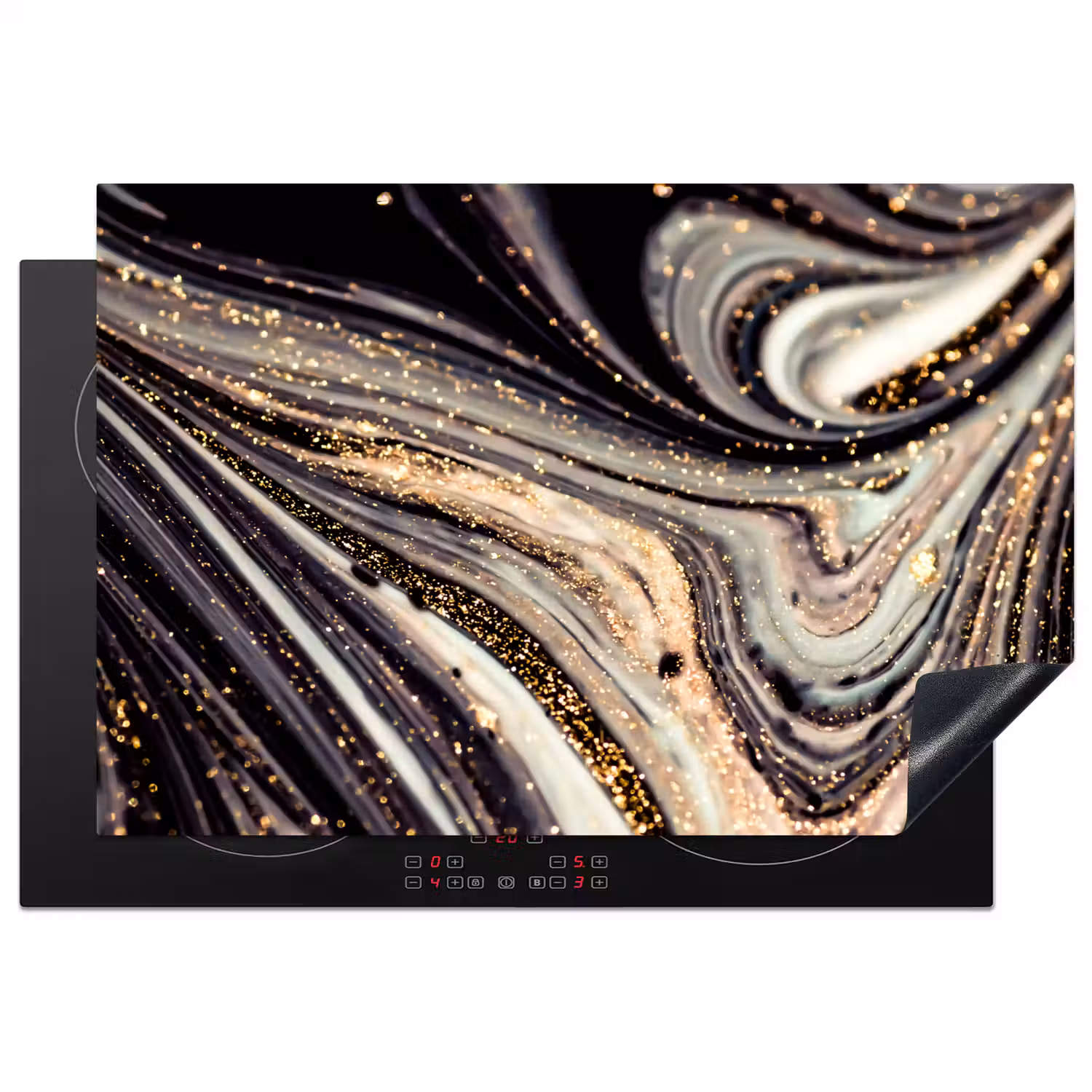 Marmerlook - Zwart - Goud - Wit - Glitter - Marmer Inductie beschermer vinyl 3mm klein -3d