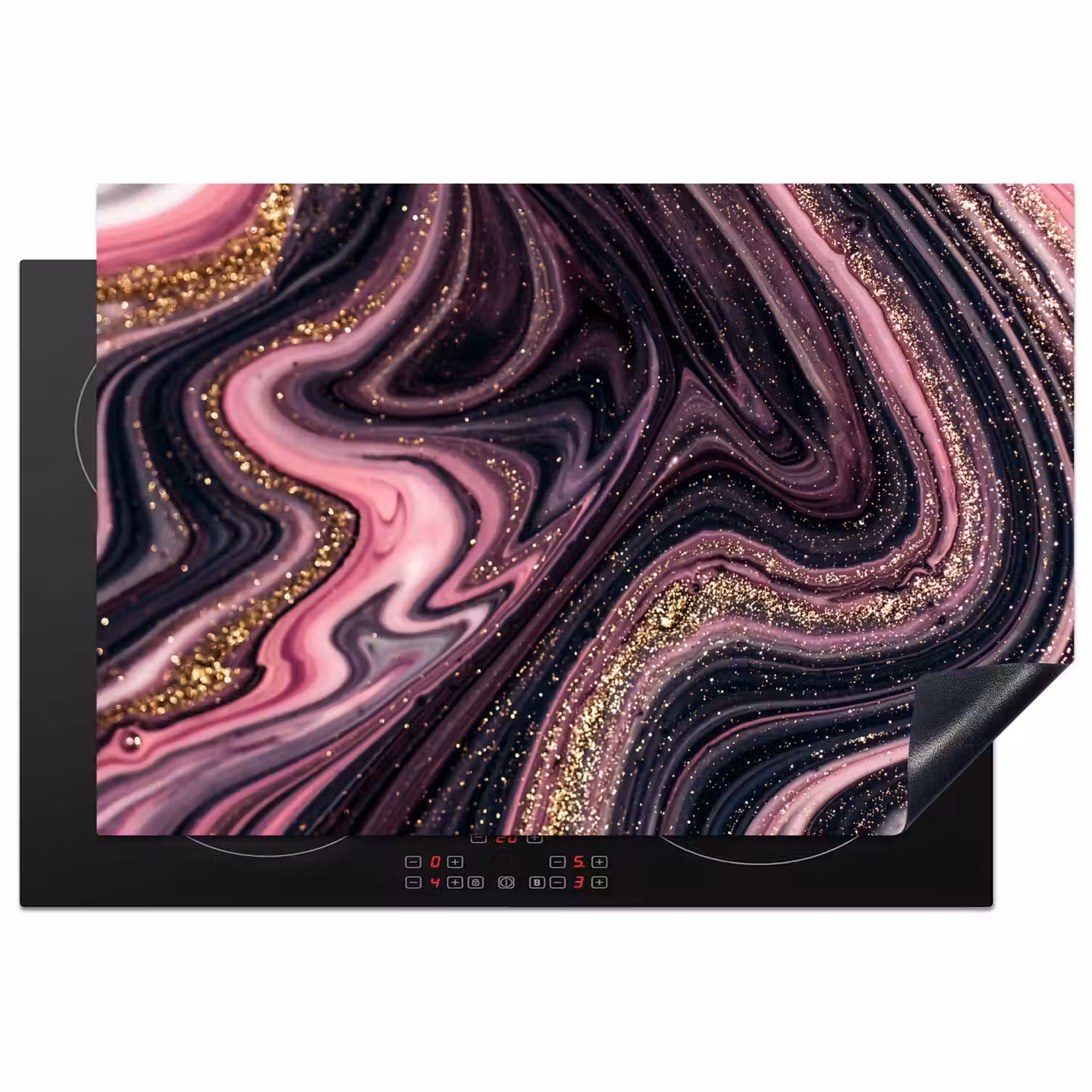 Marmerlook - Roze - Paars - Goud - Luxe - Marmer Inductie beschermer vinyl 3mm klein -3d