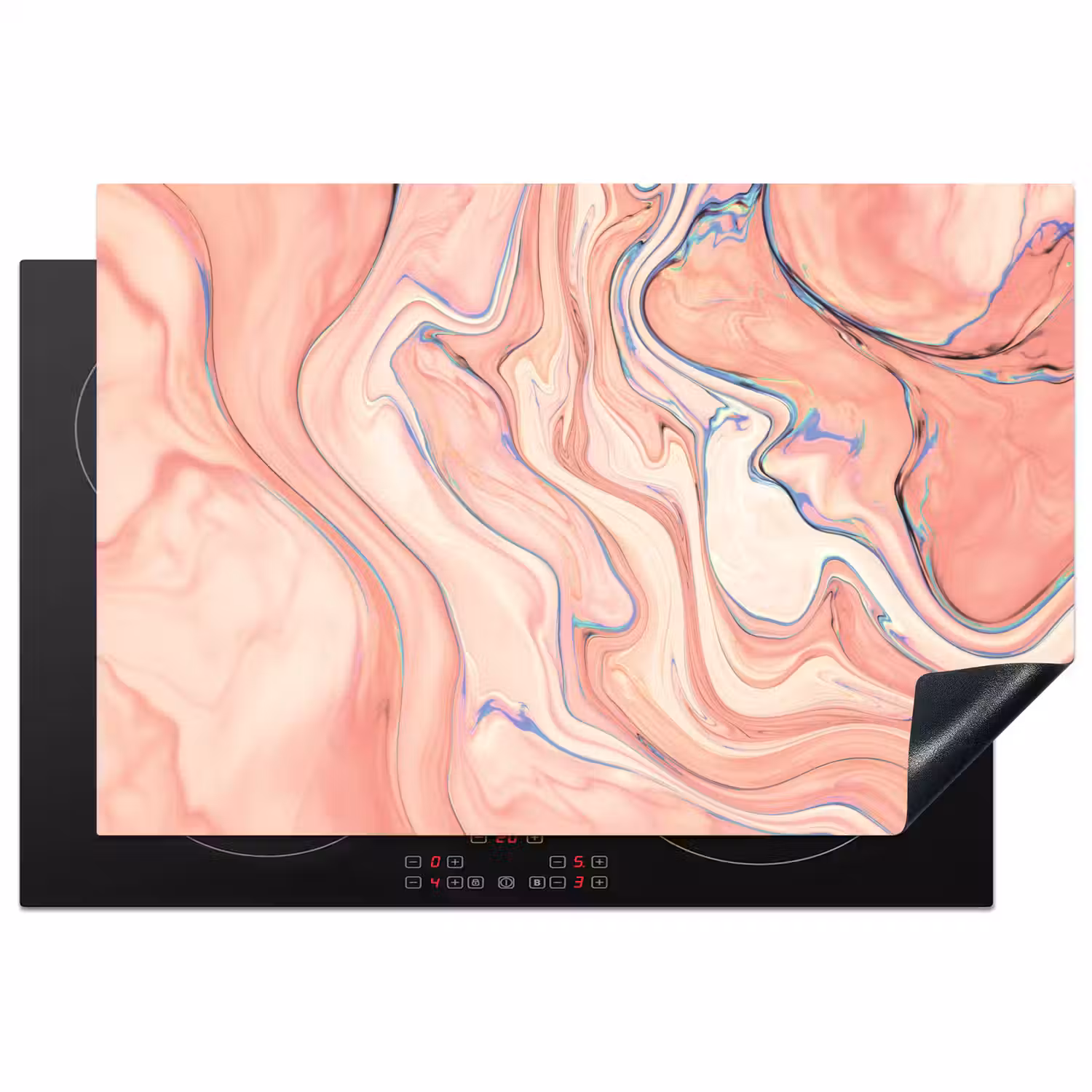 Marmer - Pastel - Roze - Blauw - Marmerlook - Abstract Inductie beschermer vinyl 3mm klein -3d